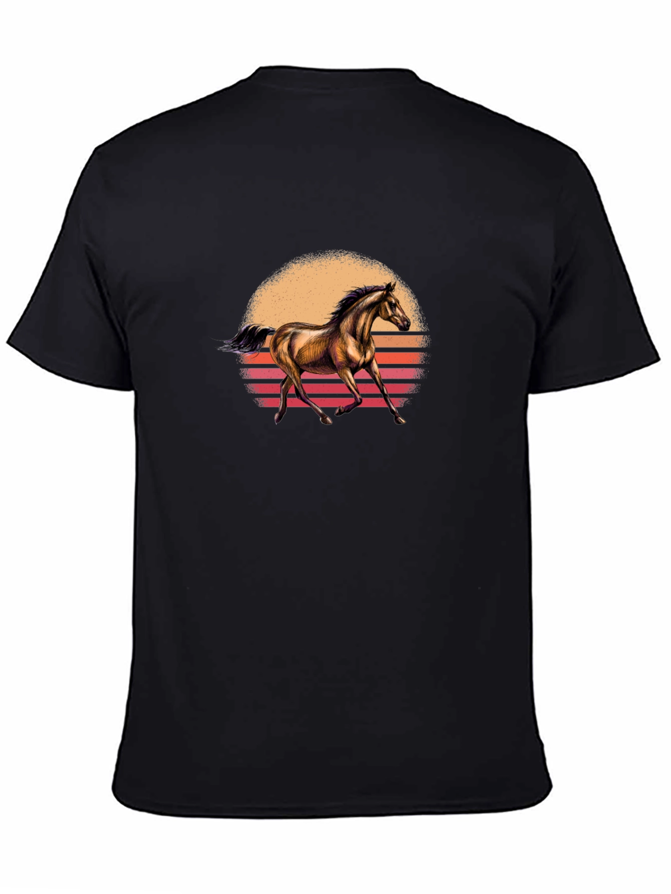 Black Horse Sunset Graphic Tee - Black Cotton T-Shirt view 4