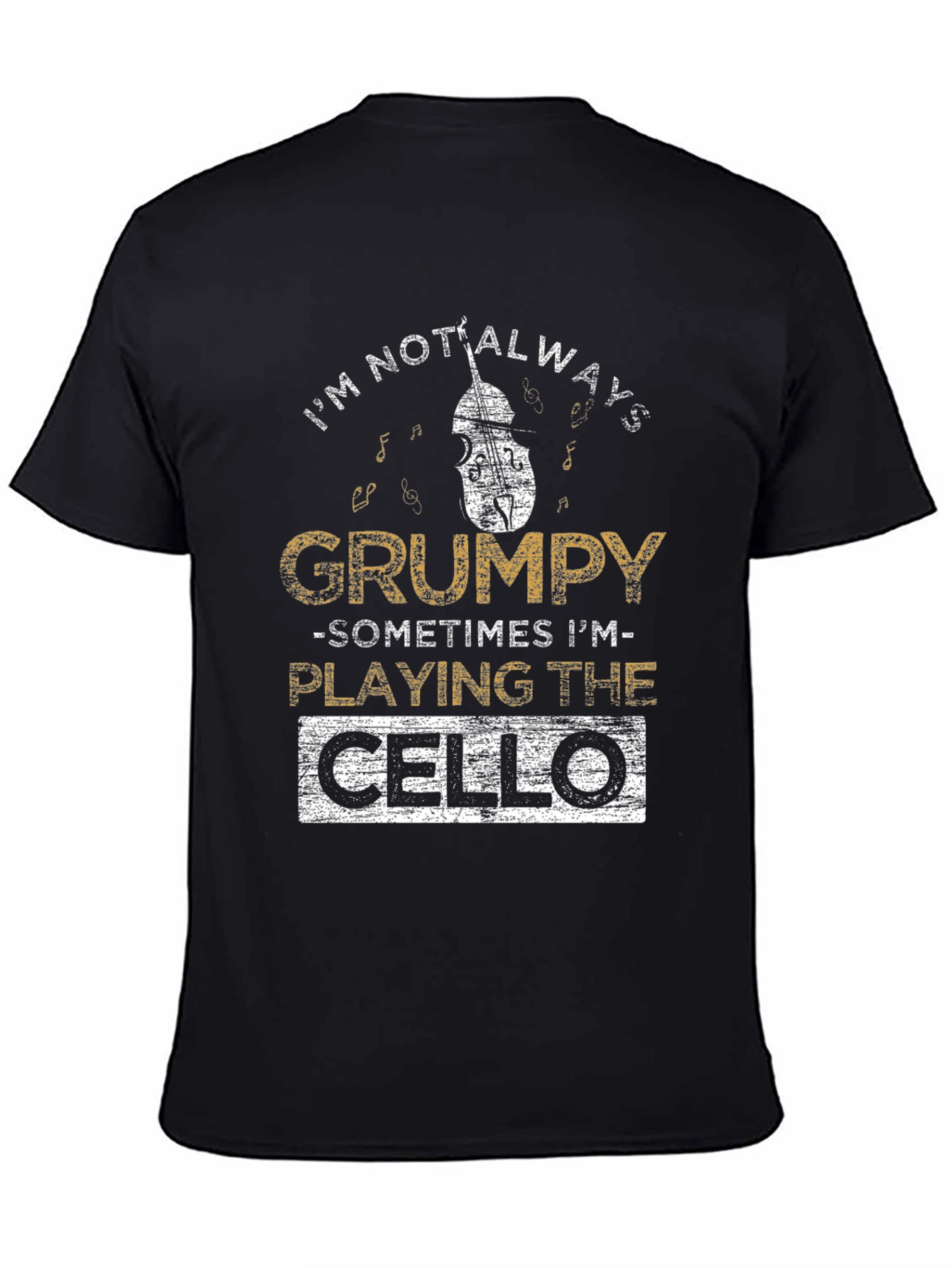 Black Grumpy Cello Player Black T-Shirt view 4