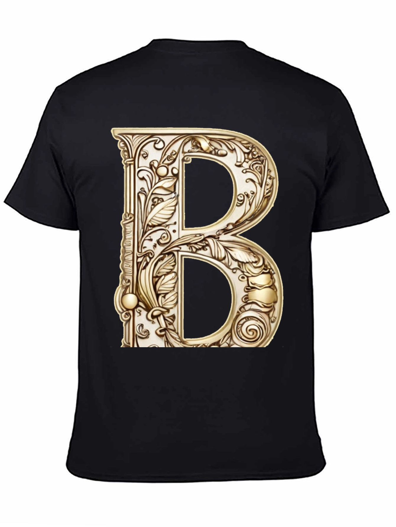 Black Ornate Initial B Graphic Tee - Black Cotton Blend view 4