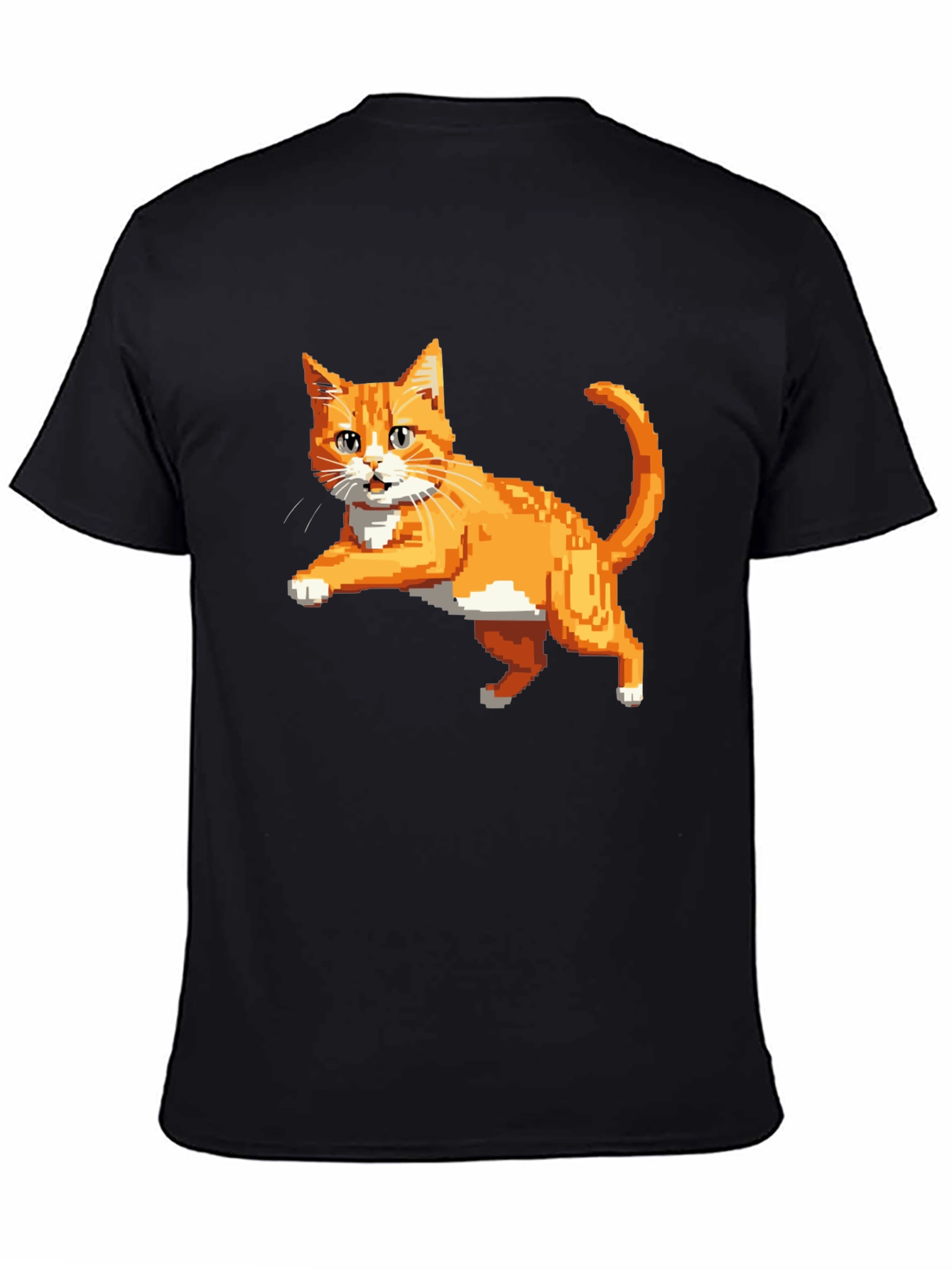 Black Pixelated Orange Cat T-Shirt - Cool Retro Design view 4