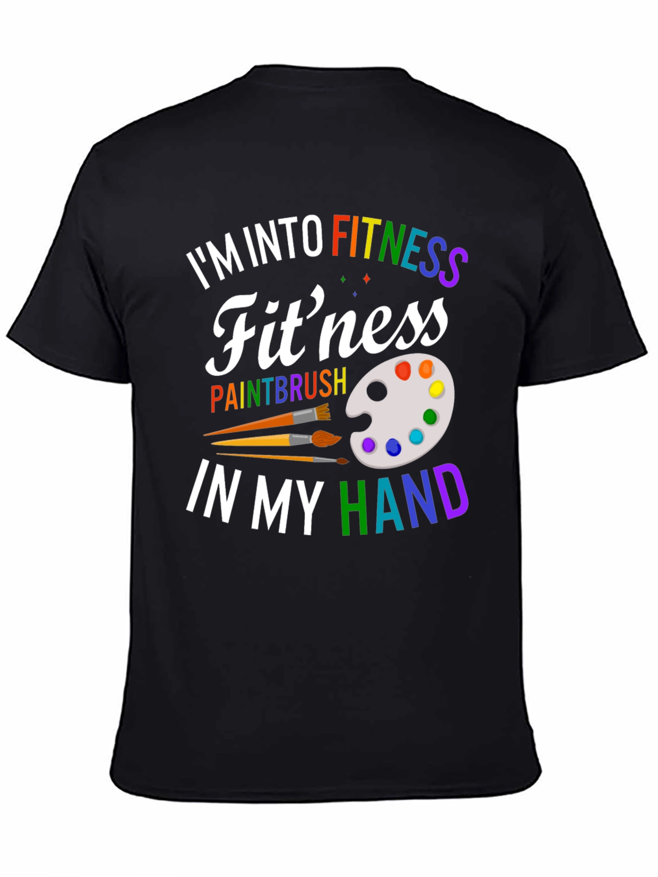 Black Fitness Paintbrush T-Shirt - Colorful Design view 4