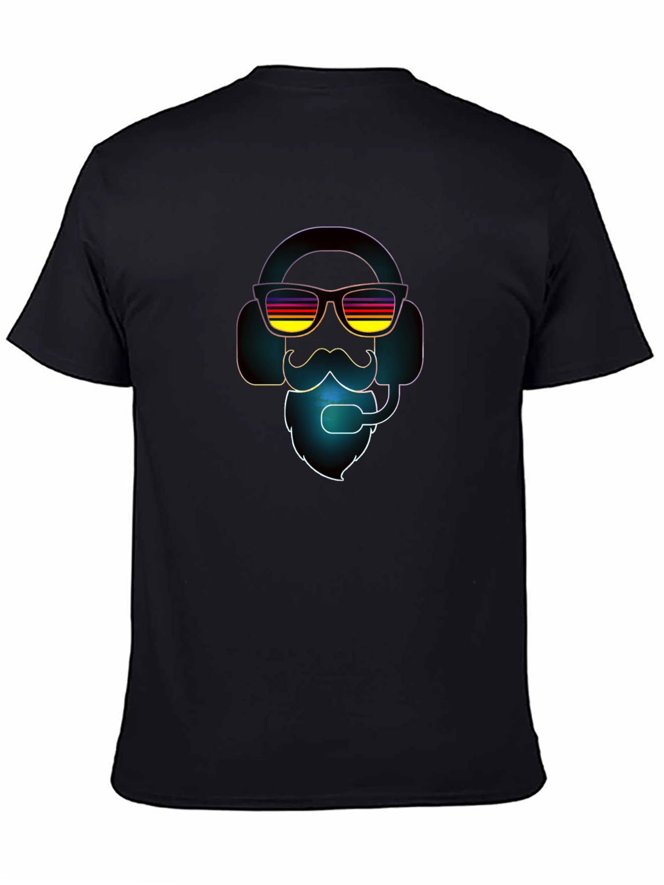 Black Retro Gamer T-Shirt - Headset, Beard, Sunglasses view 4