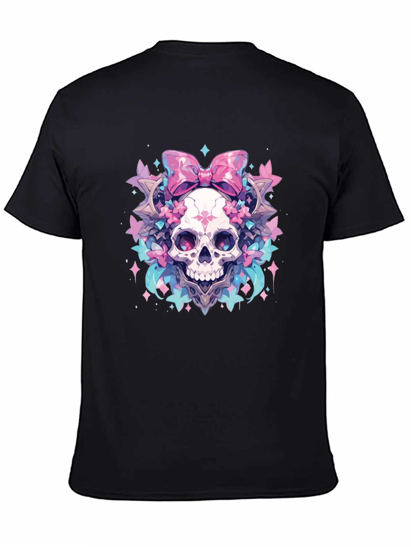Black Skull Bow T-Shirt - Pastel Goth Aesthetic view 4
