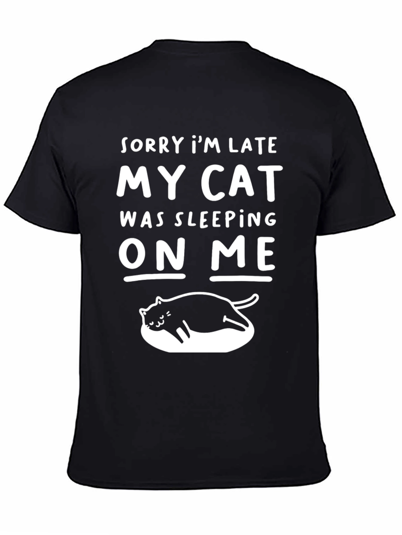 Black Funny Cat Sleeping On Me T-Shirt view 4