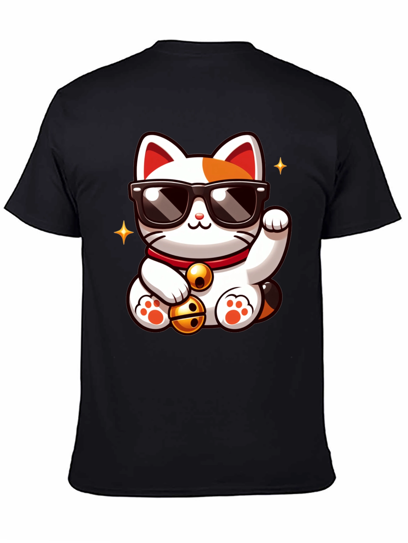 Black Lucky Cat T-Shirt - Cool Cartoon Design view 4