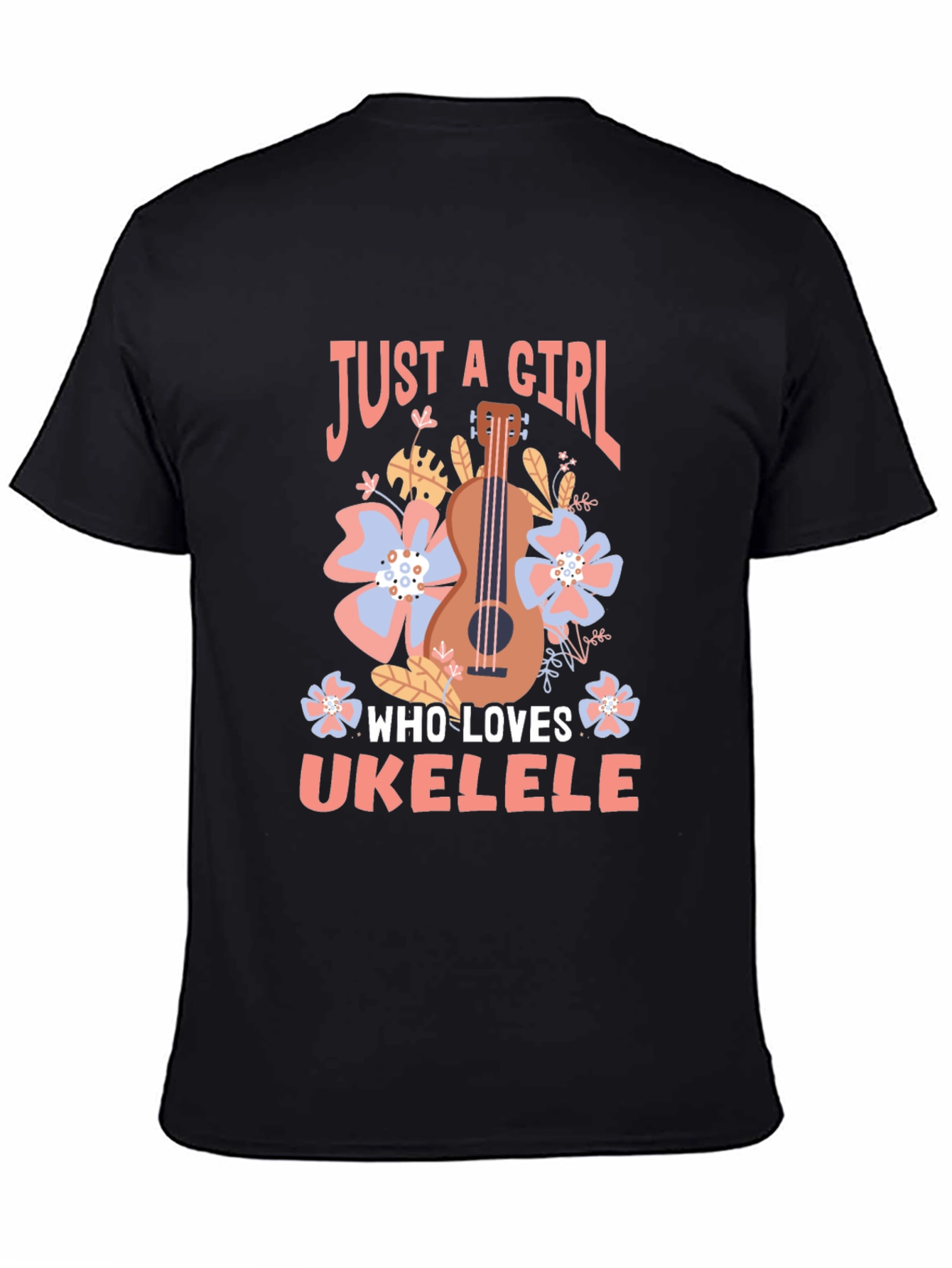 Black Just a Girl Who Loves Ukulele T-Shirt view 4