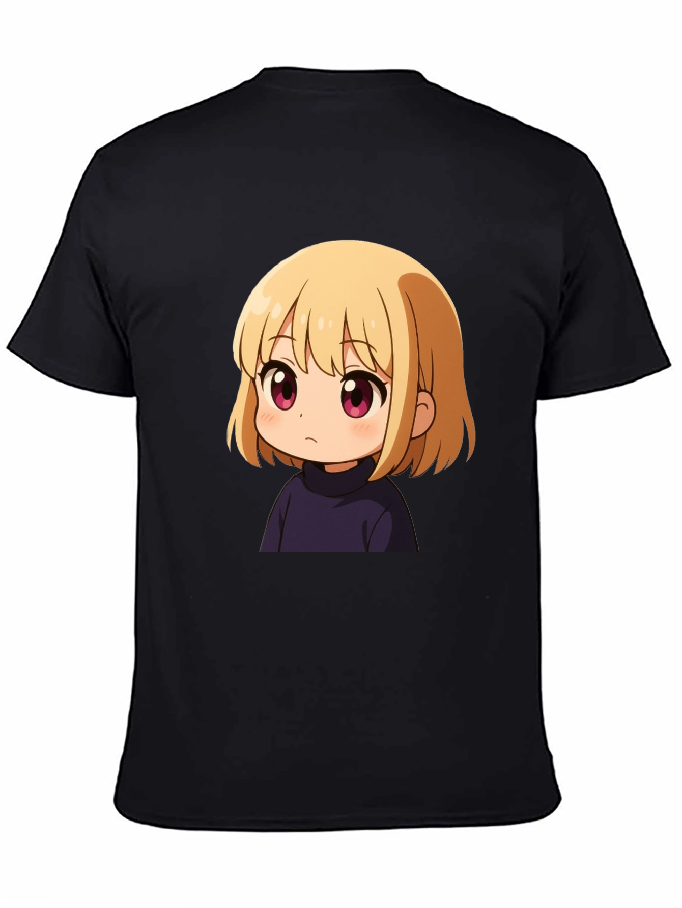 Black Anime Girl Graphic Print Black T-Shirt view 4