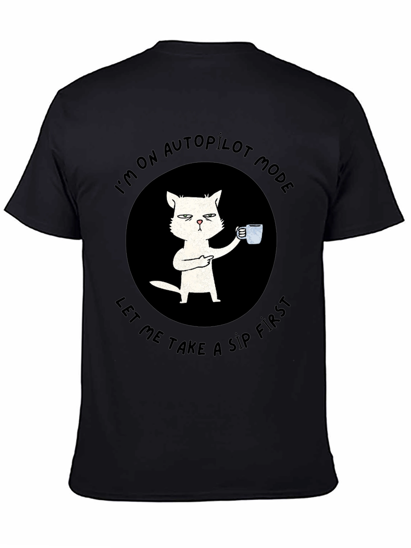 Black Autopilot Cat Coffee T-Shirt - Funny Novelty Tee view 4