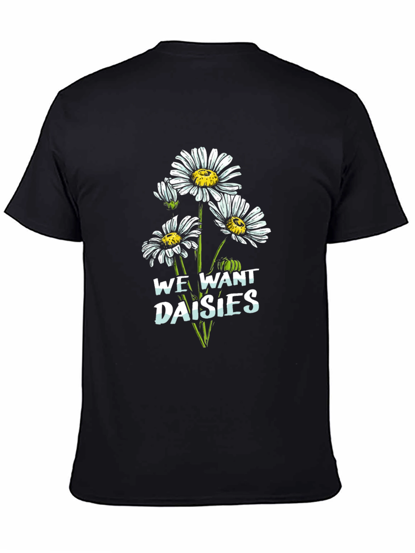 Black We Want Daisies Graphic Tee - Black Cotton T-Shirt view 4