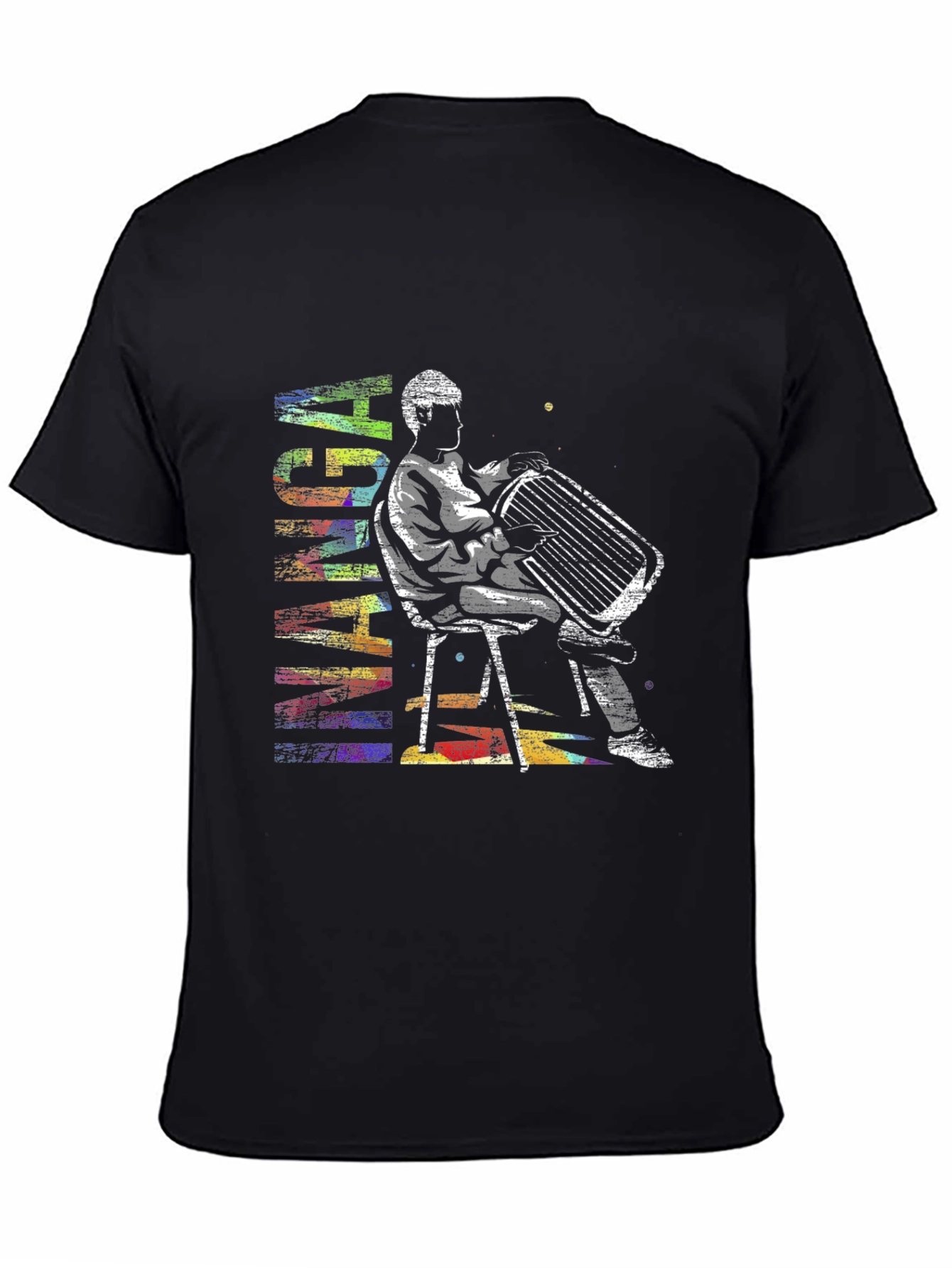 Black Abstract Accordion Player Graphic T-Shirt view 4