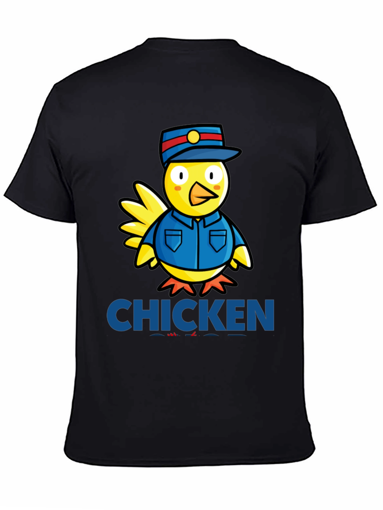 Black Chicken Officer Graphic Tee - Funny Cartoon Bird T-Shirt view 4