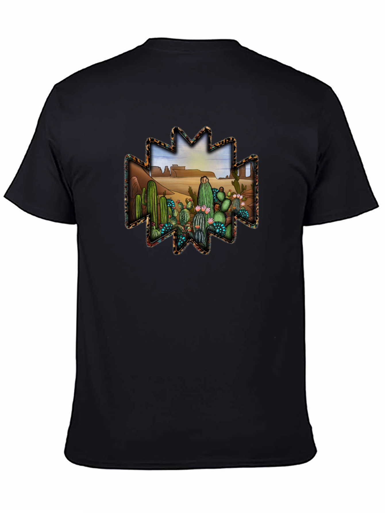 Black Desert Cactus Graphic Tee - Western Style Black T-Shirt view 4