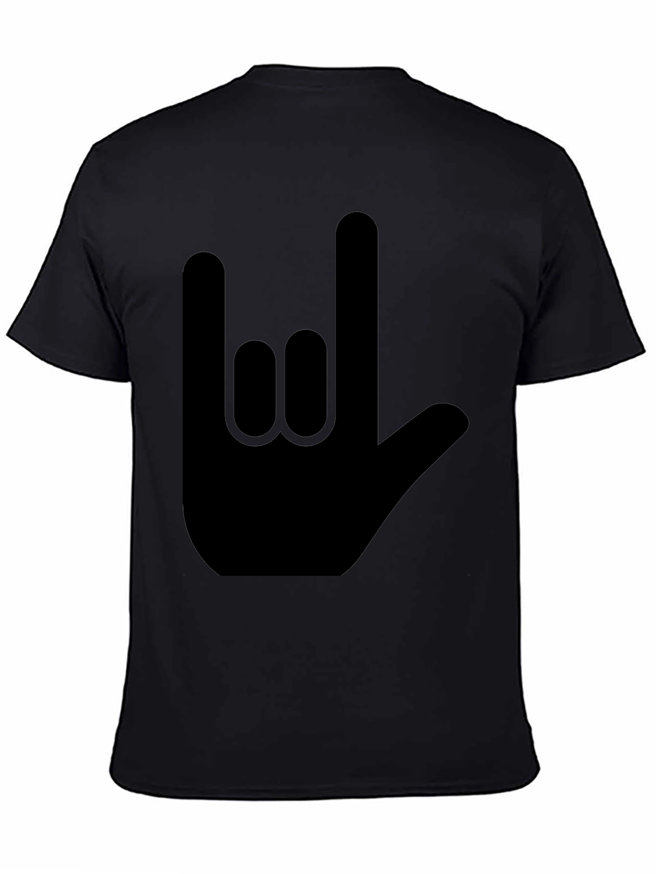 Black Rock On Hand Sign Black T-Shirt view 4