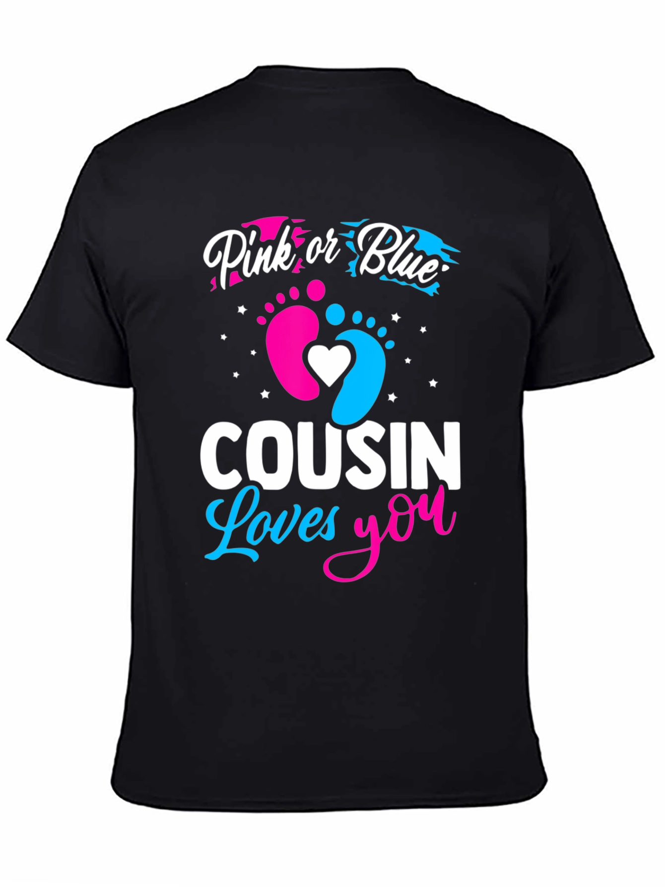 Black Pink or Blue Cousin Loves You Gender Reveal T-Shirt view 4