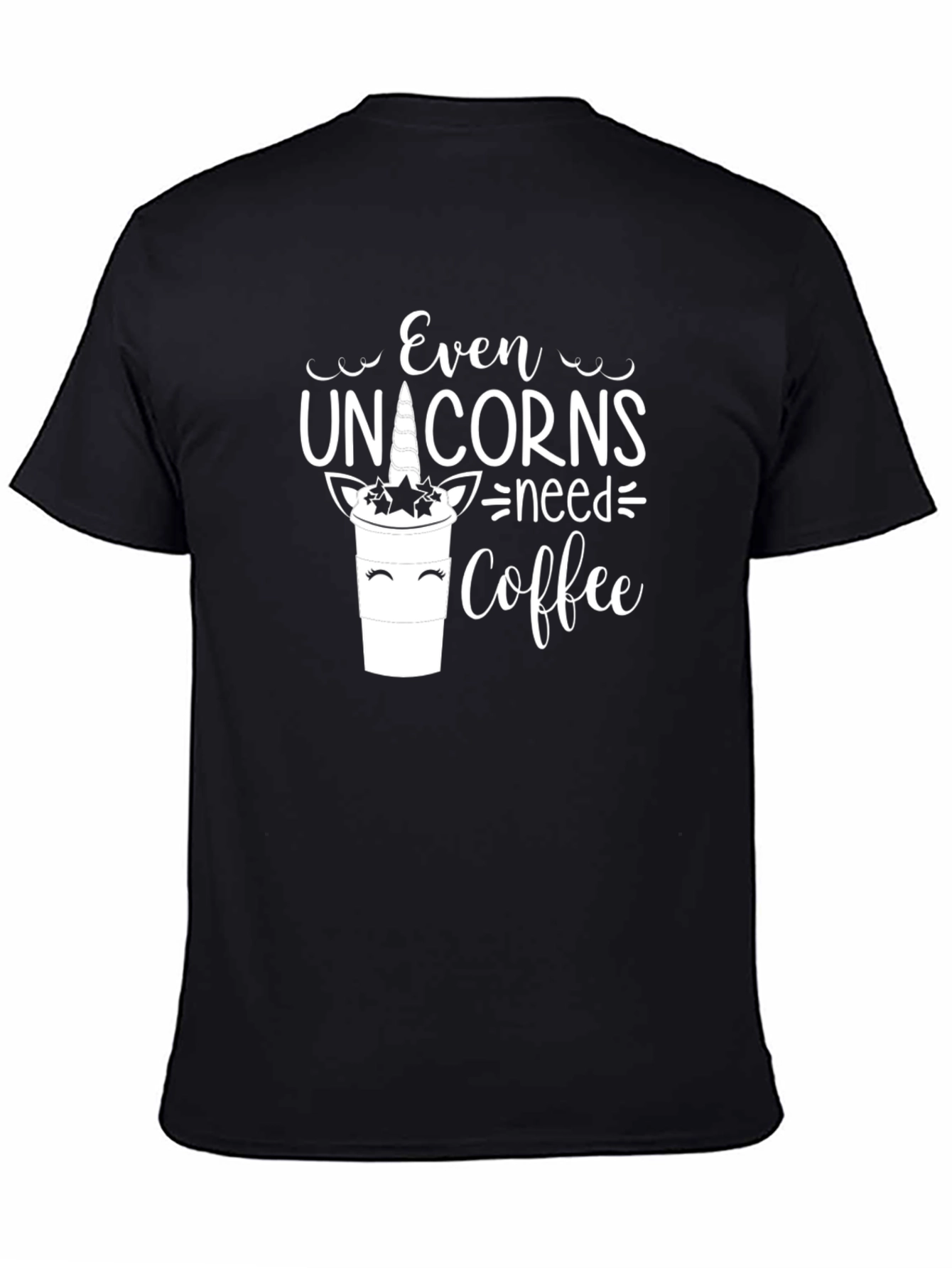 Black Even Unicorns Need Coffee T-Shirt view 4