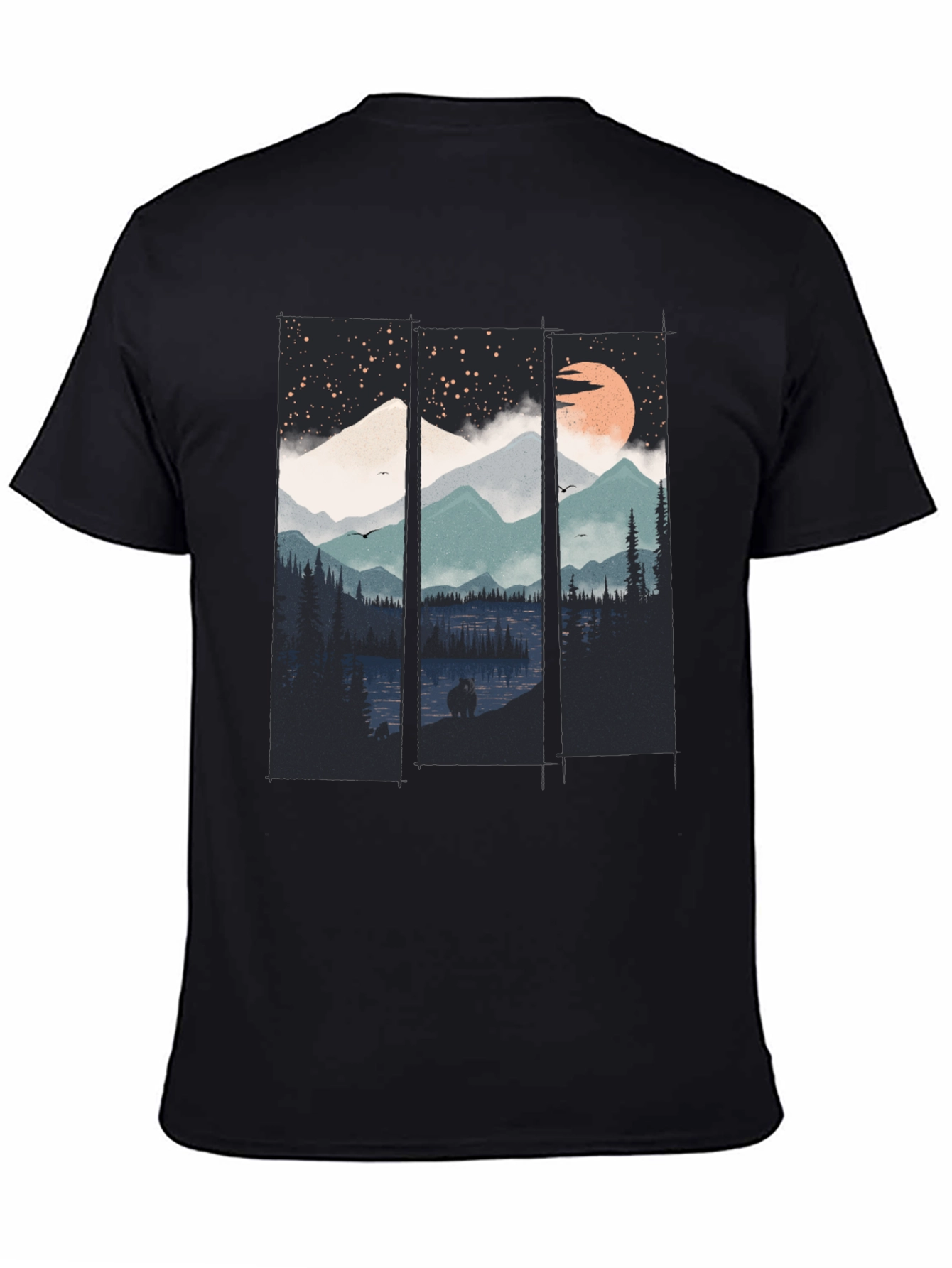 Night Sky Mountain Graphic Tee - Soft Black Cotton T-Shirt - 4