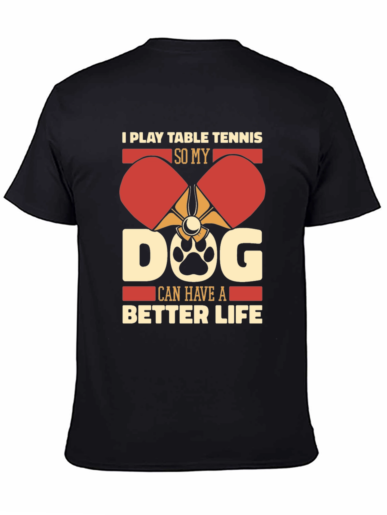 Black Table Tennis Dog Lover T-Shirt view 4