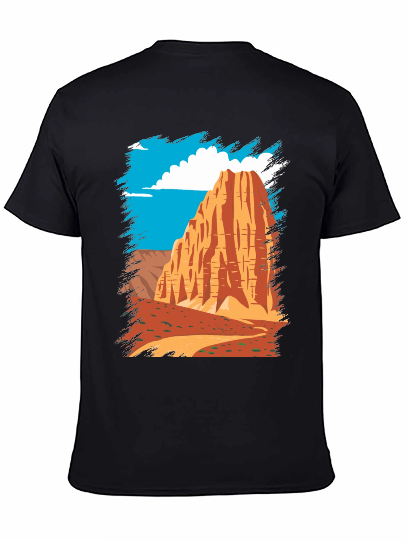 Black Desert Mountain Graphic Tee - Black Cotton Casual T-Shirt view 4