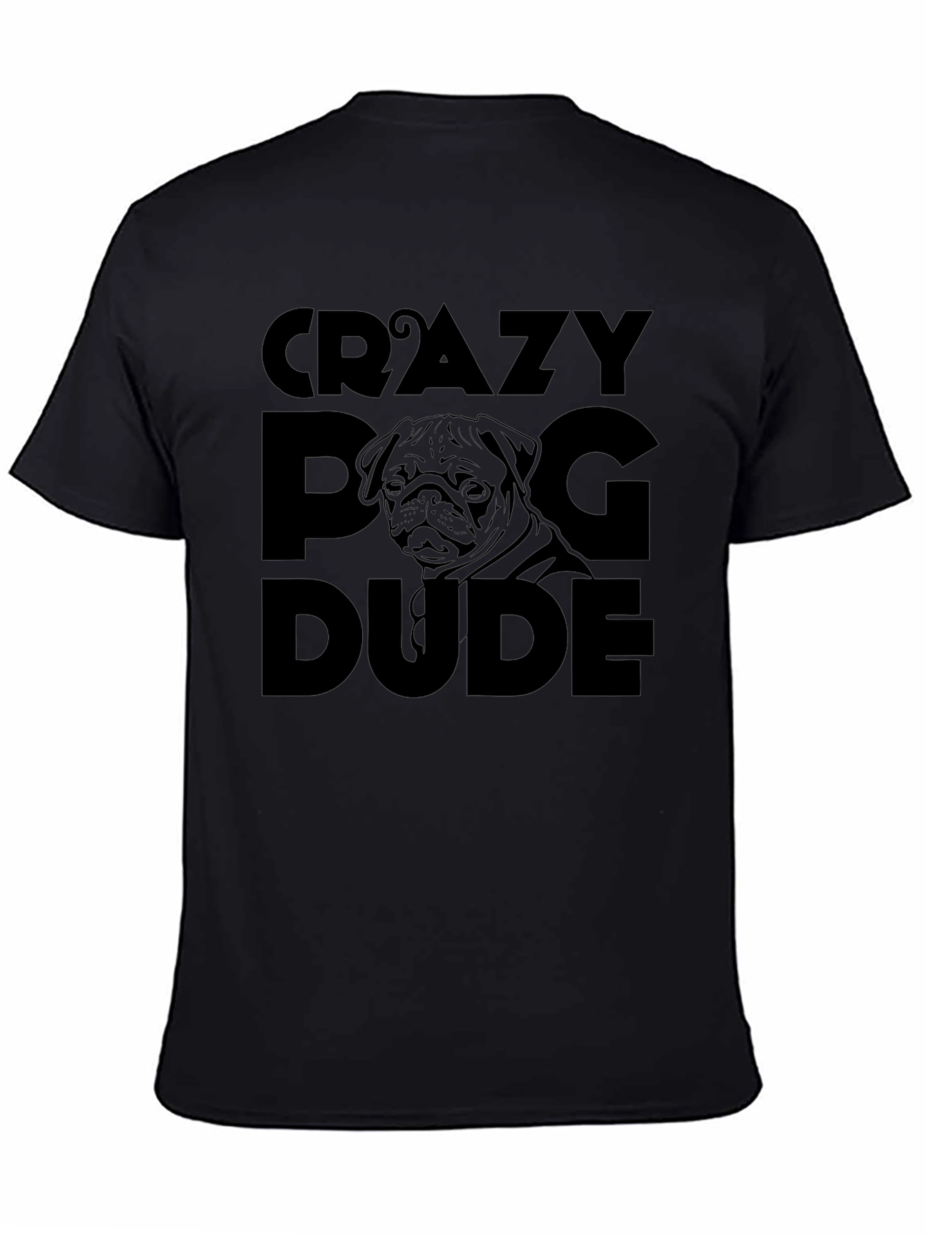 Black Crazy Pug Dude Black Graphic Tee view 4
