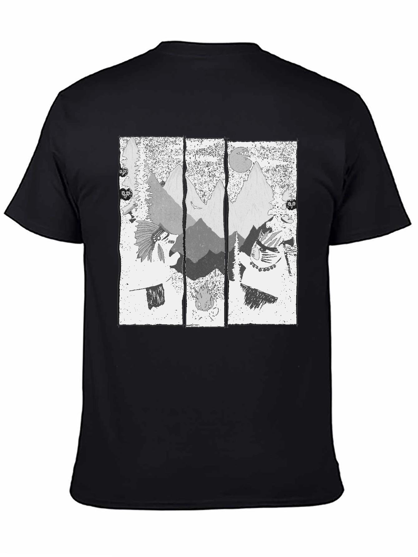 Men's Black T-Shirt with Mountain Graphic Print - 4