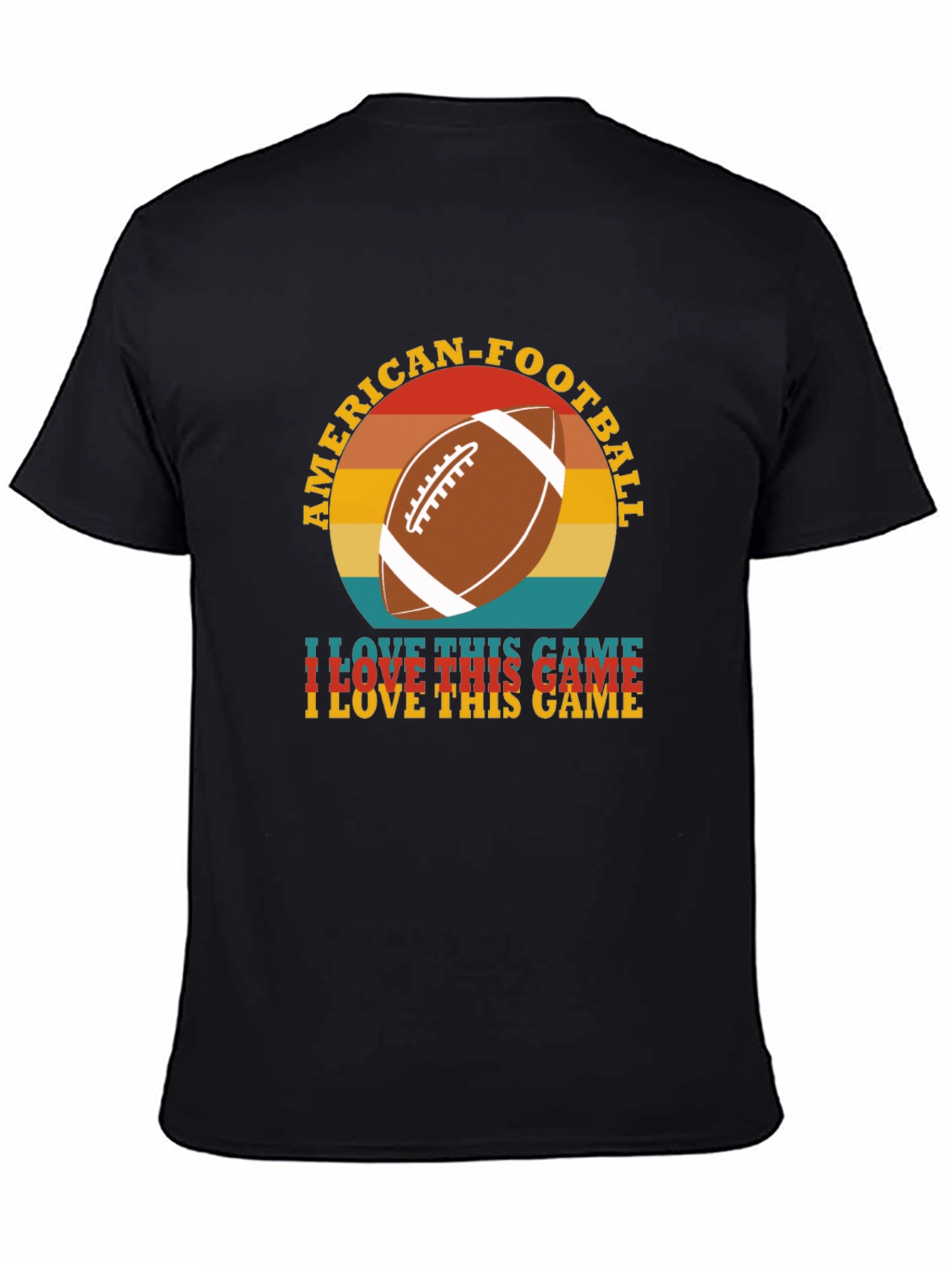 Black American Football Retro T-Shirt view 4