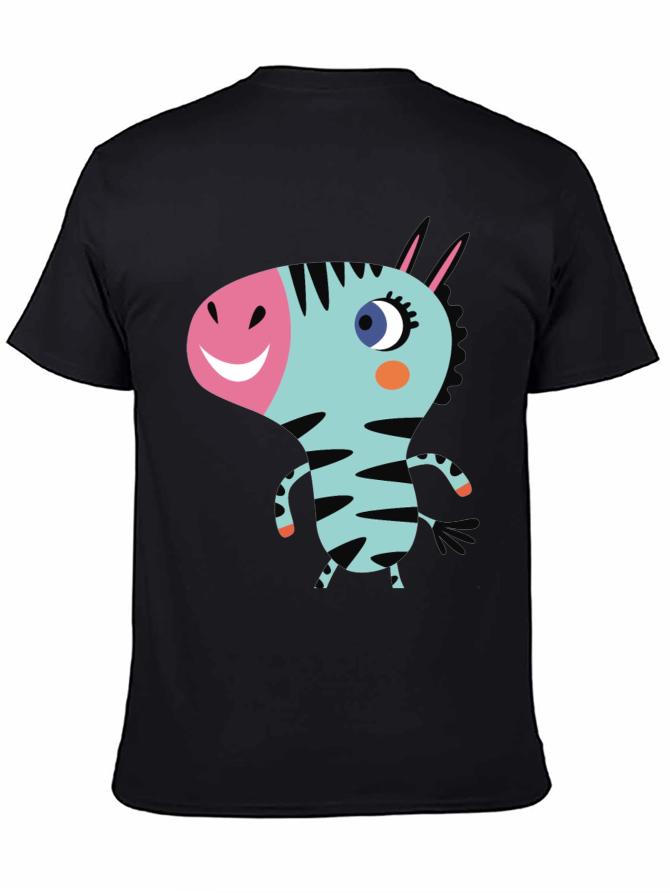 Black Cartoon Zebra Graphic Black T-Shirt view 4