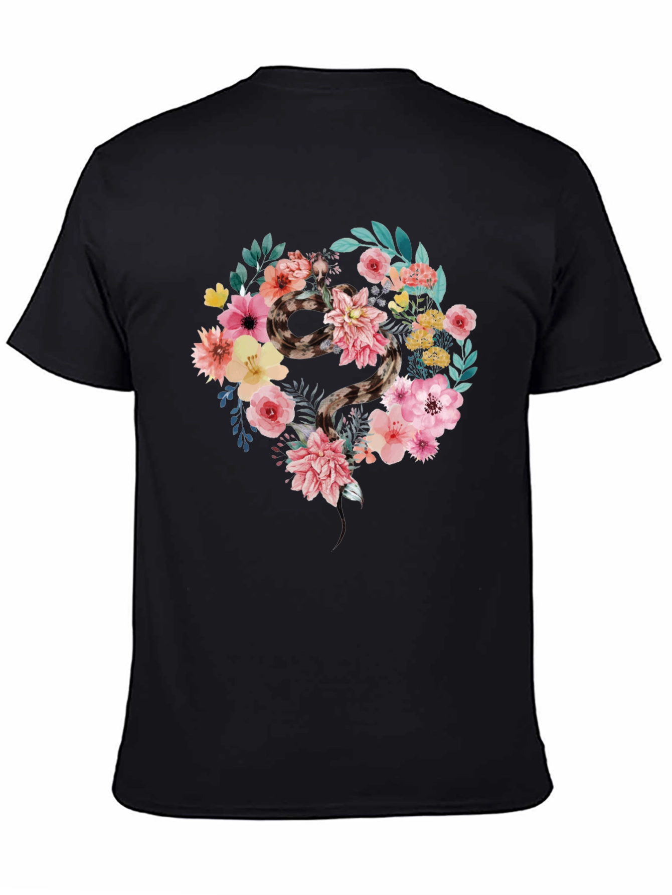 Black Floral Snake Graphic Tee - Unisex Cotton Blend Shirt view 4