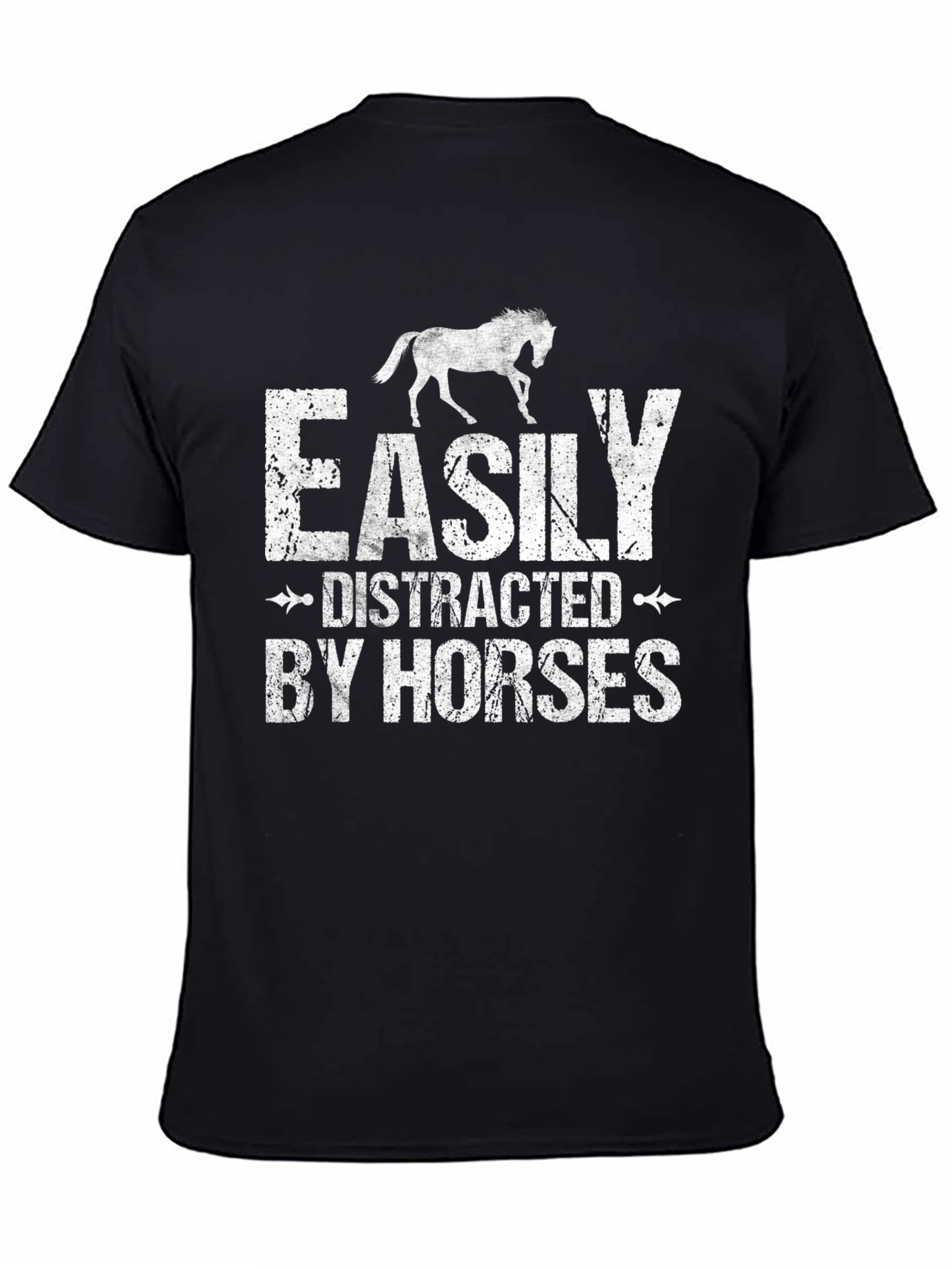 Black Easily Distracted By Horses Graphic T-Shirt view 4