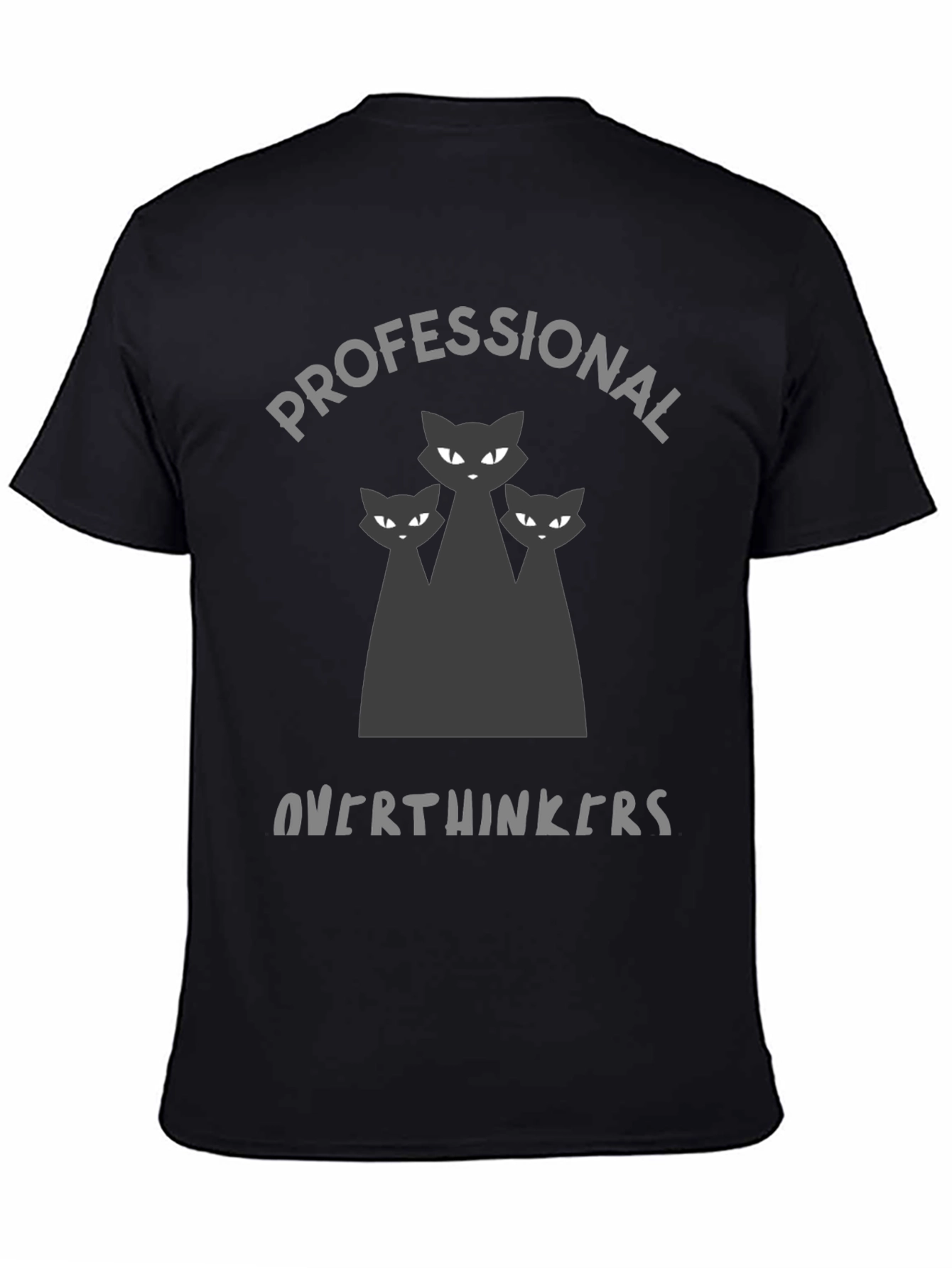 Black Professional Overthinkers T-Shirt - Black Cat Graphic Tee view 4