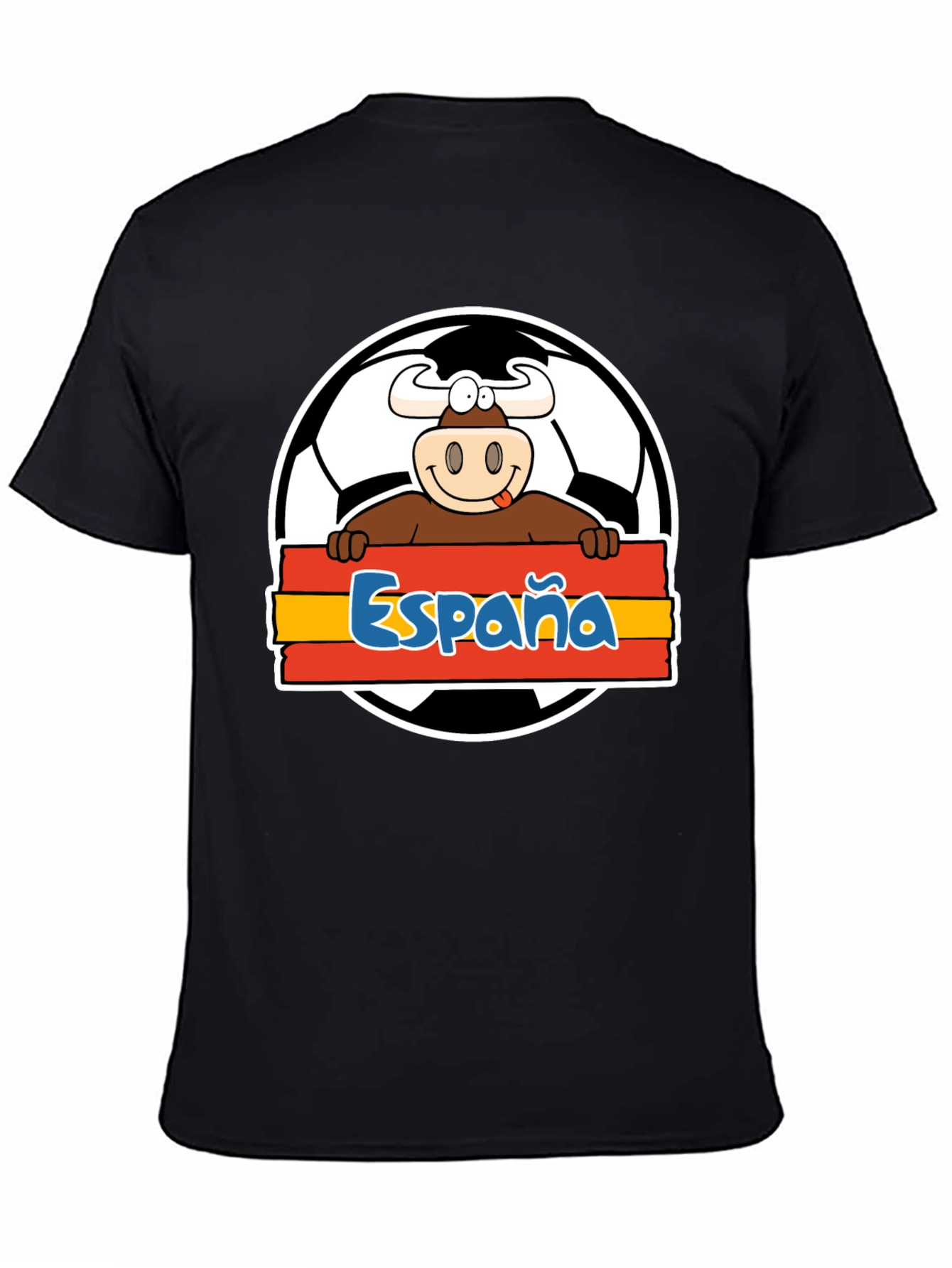 Black Spain Soccer Bull T-Shirt - Viva España Football Tee! view 4