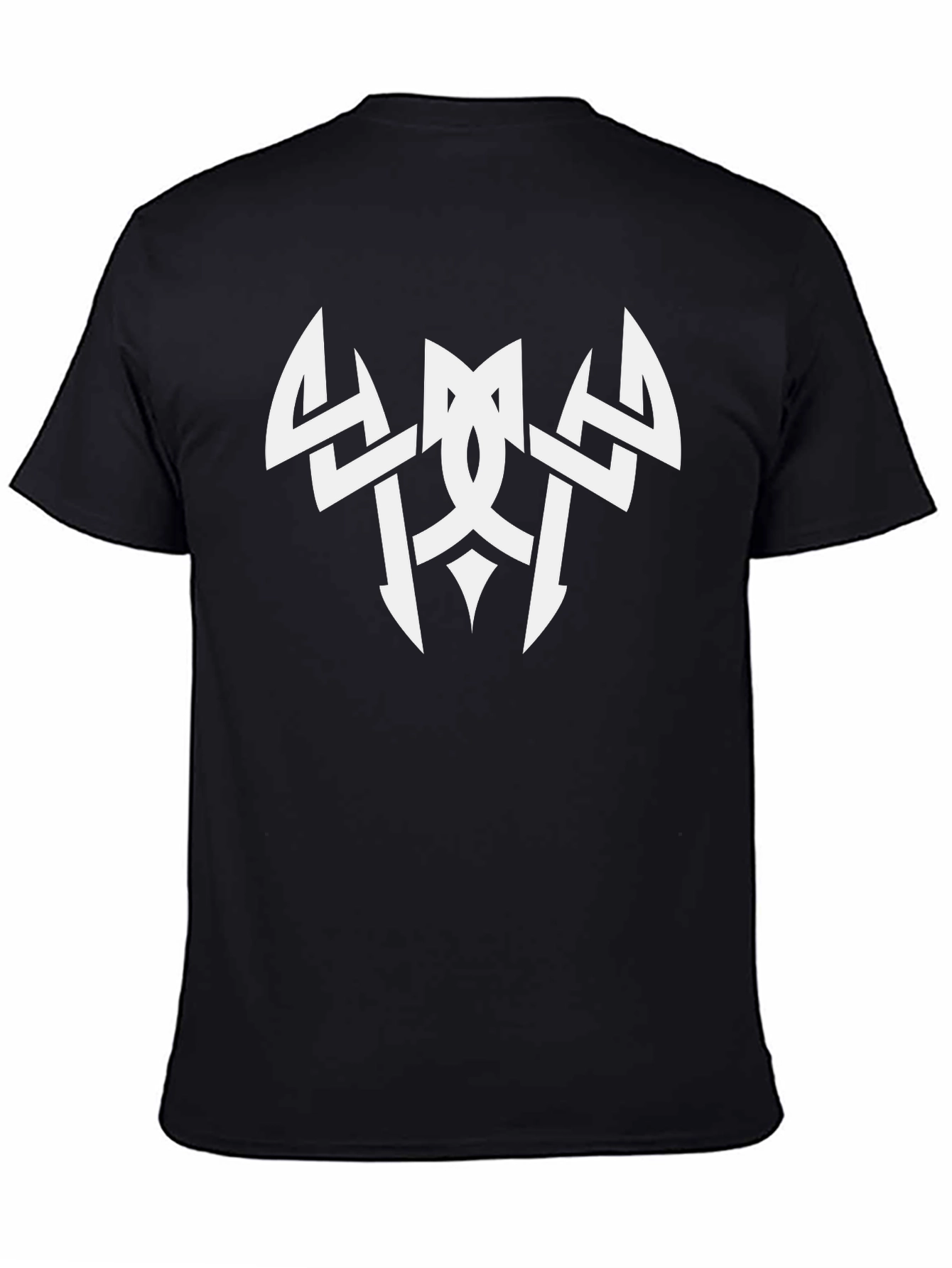 Black Men's Black T-Shirt with White Tribal Graphic Print view 4