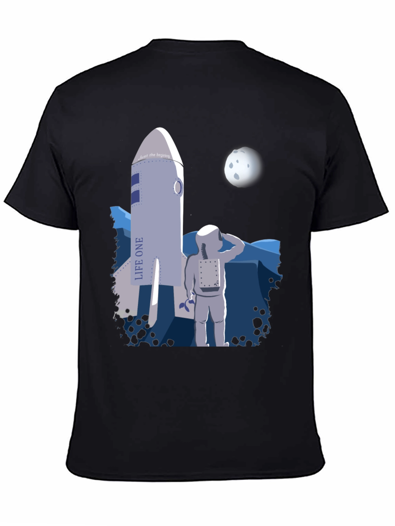Black Astronaut & Rocket Graphic T-Shirt - Space Adventure Tee view 4