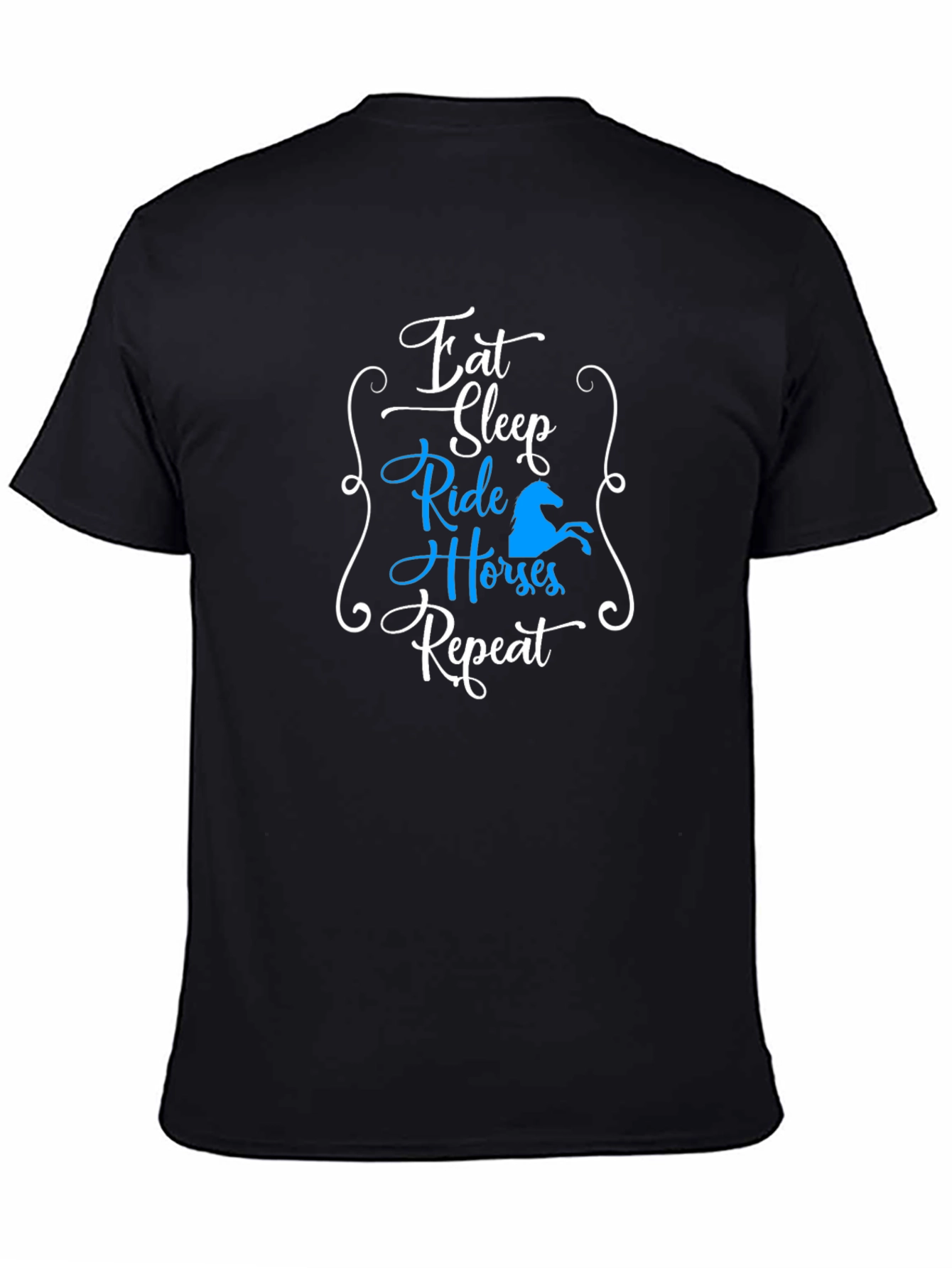 Black Eat Sleep Ride Horses Repeat T-Shirt view 4