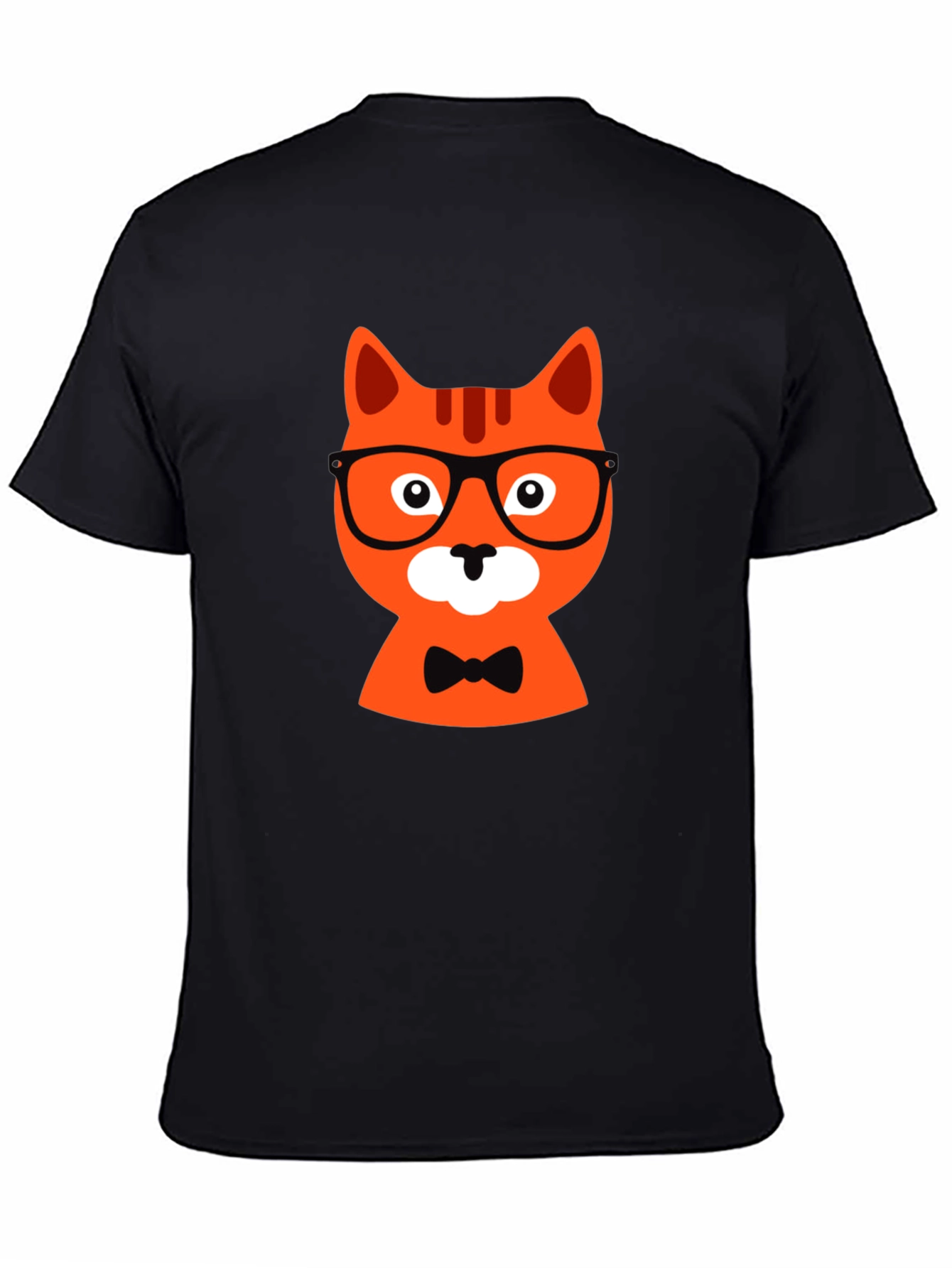 Black Black T-Shirt with Hipster Cat Graphic view 4