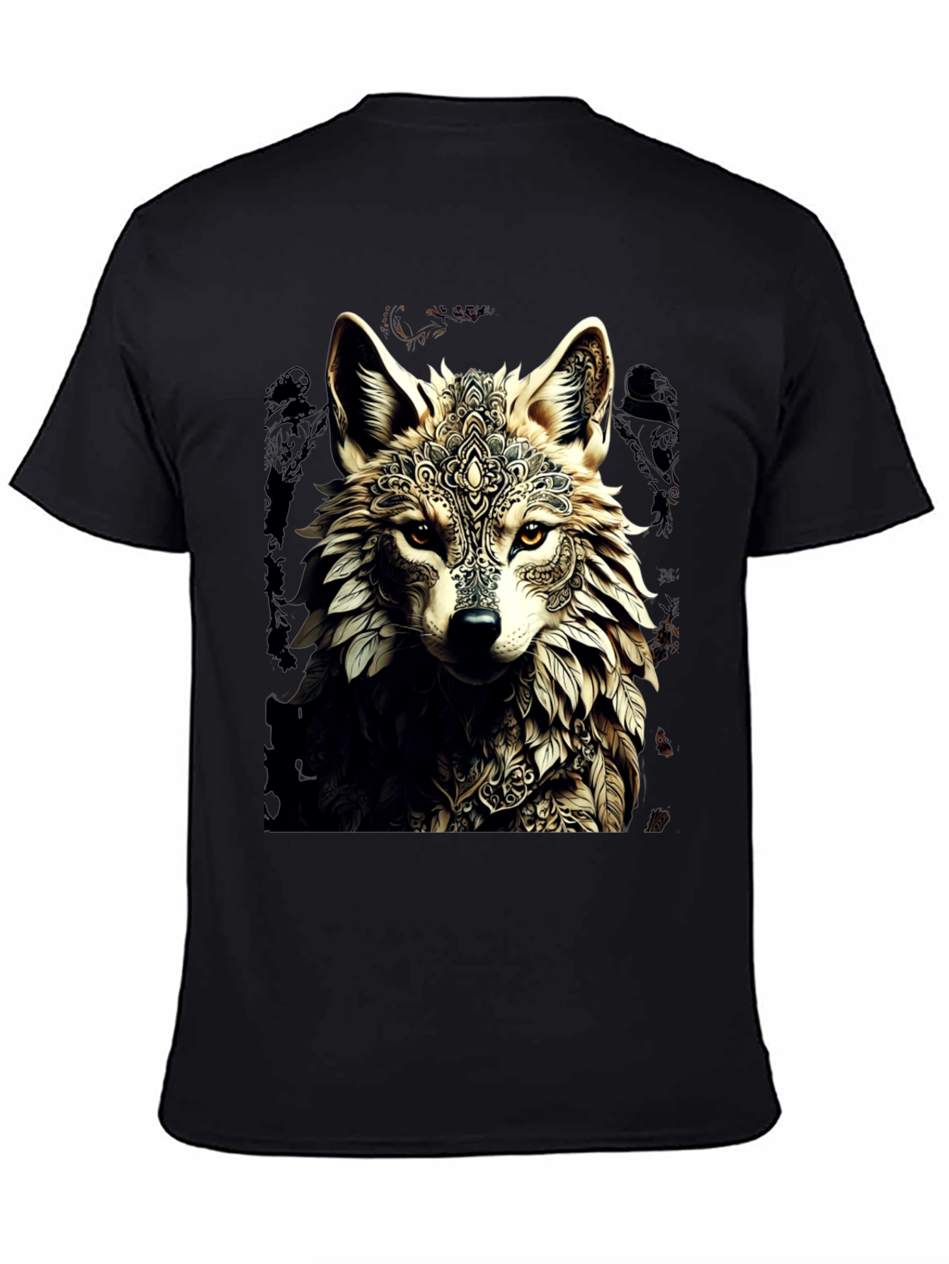 Black Wolf Mandala Graphic Tee - Stylish Black T-Shirt view 4