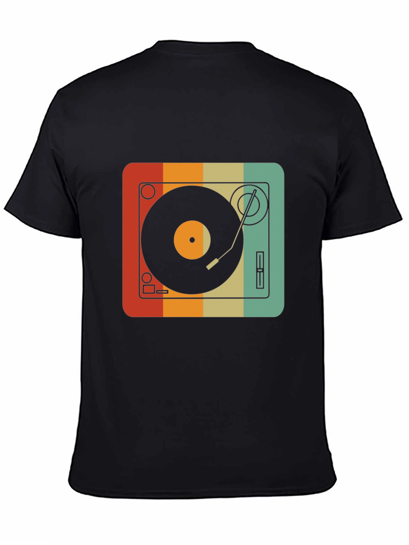 Black Retro Turntable Graphic Tee - Vintage Record Player Shirt view 4