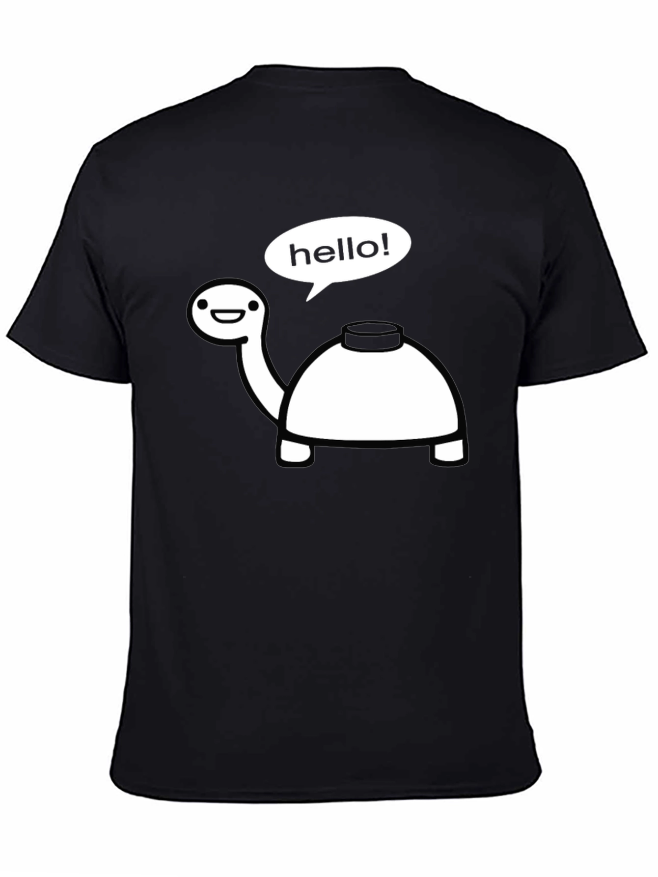 Black Funny Turtle Hello T-Shirt - Black Cotton Tee view 4
