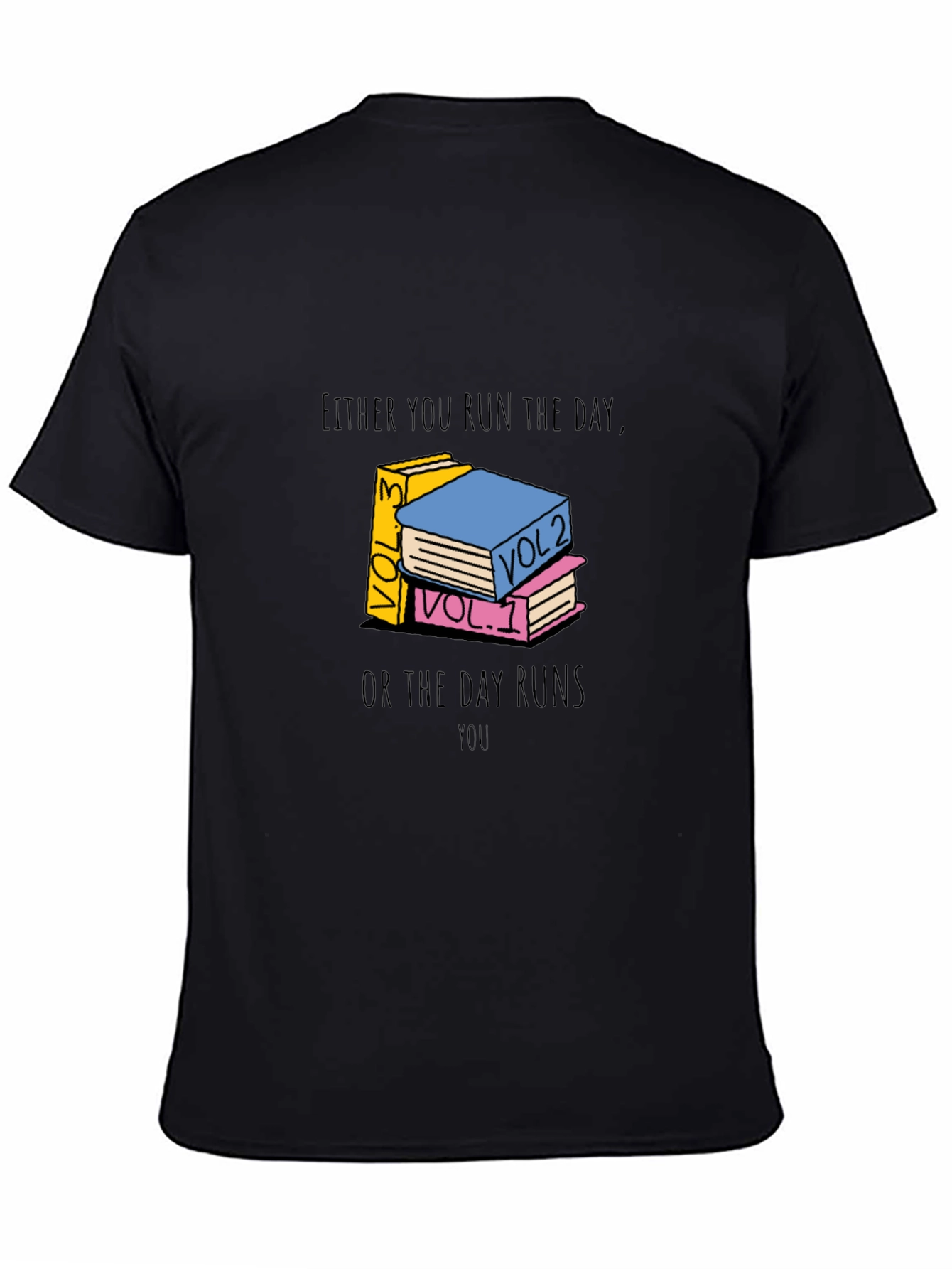 Black Motivational Book Stack Graphic Tee - Run The Day view 4
