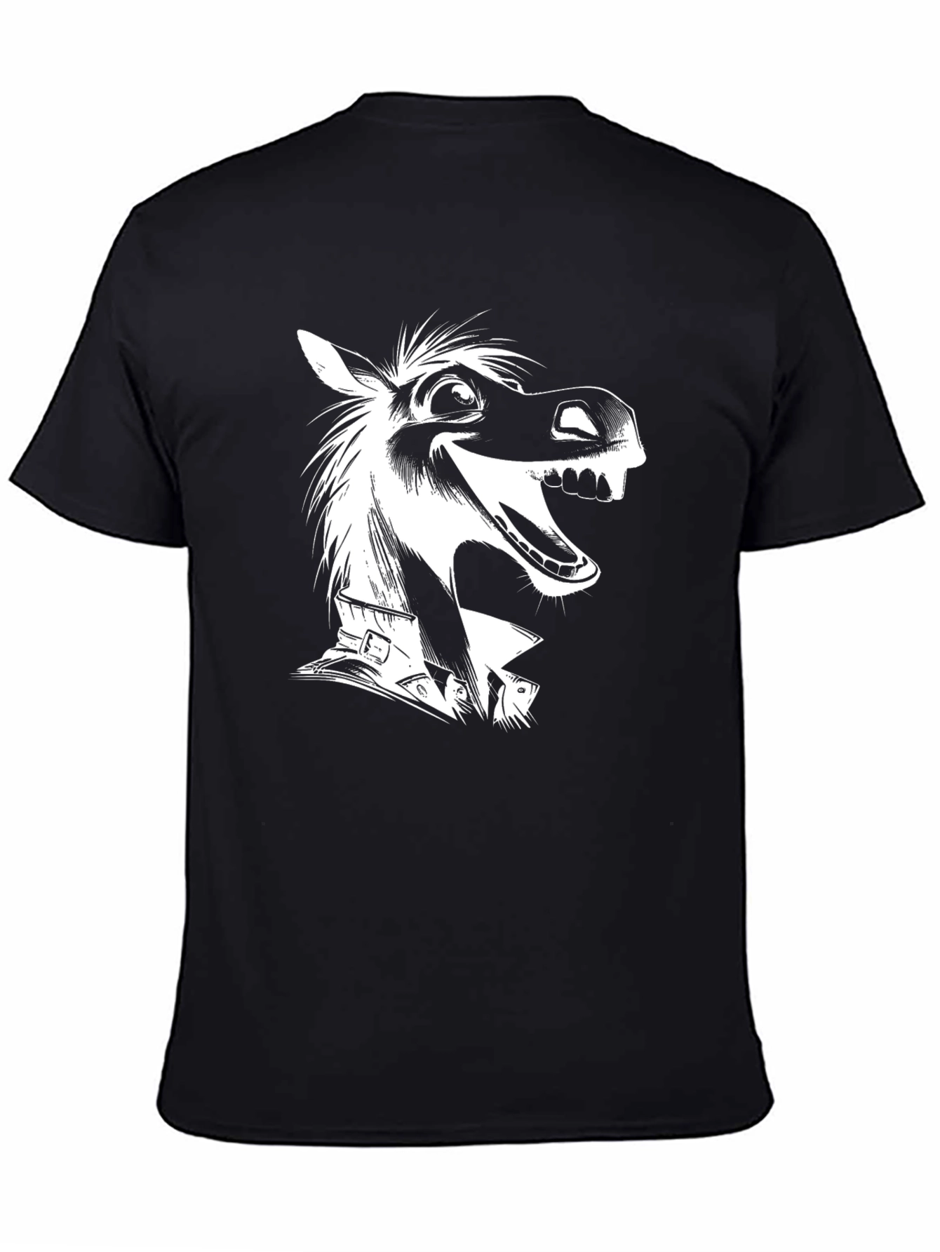 Black Funny Horse Graphic Tee - Black Cotton T-Shirt view 4