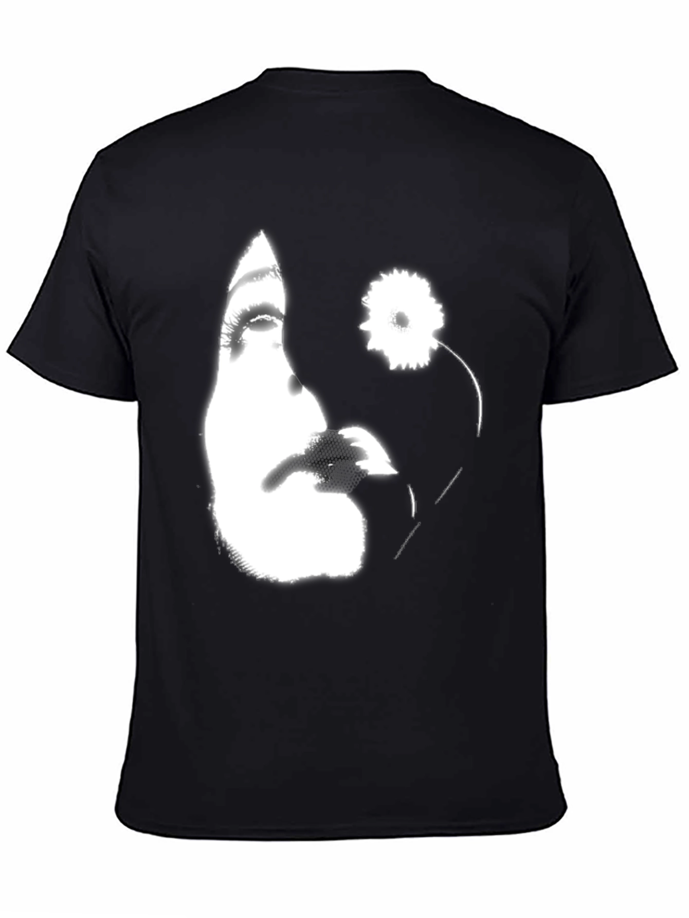 Black Abstract Floral Face Graphic Black T-Shirt view 4