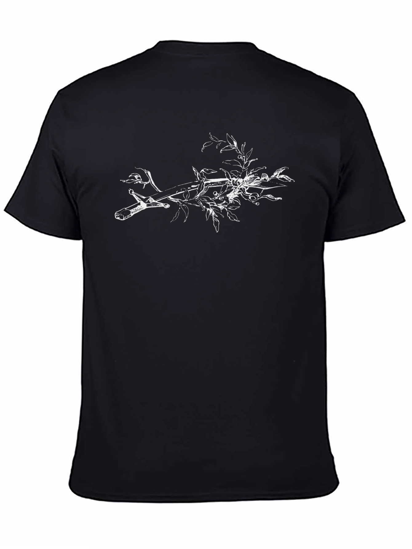 Black Botanical Branch Print Black T-Shirt view 4
