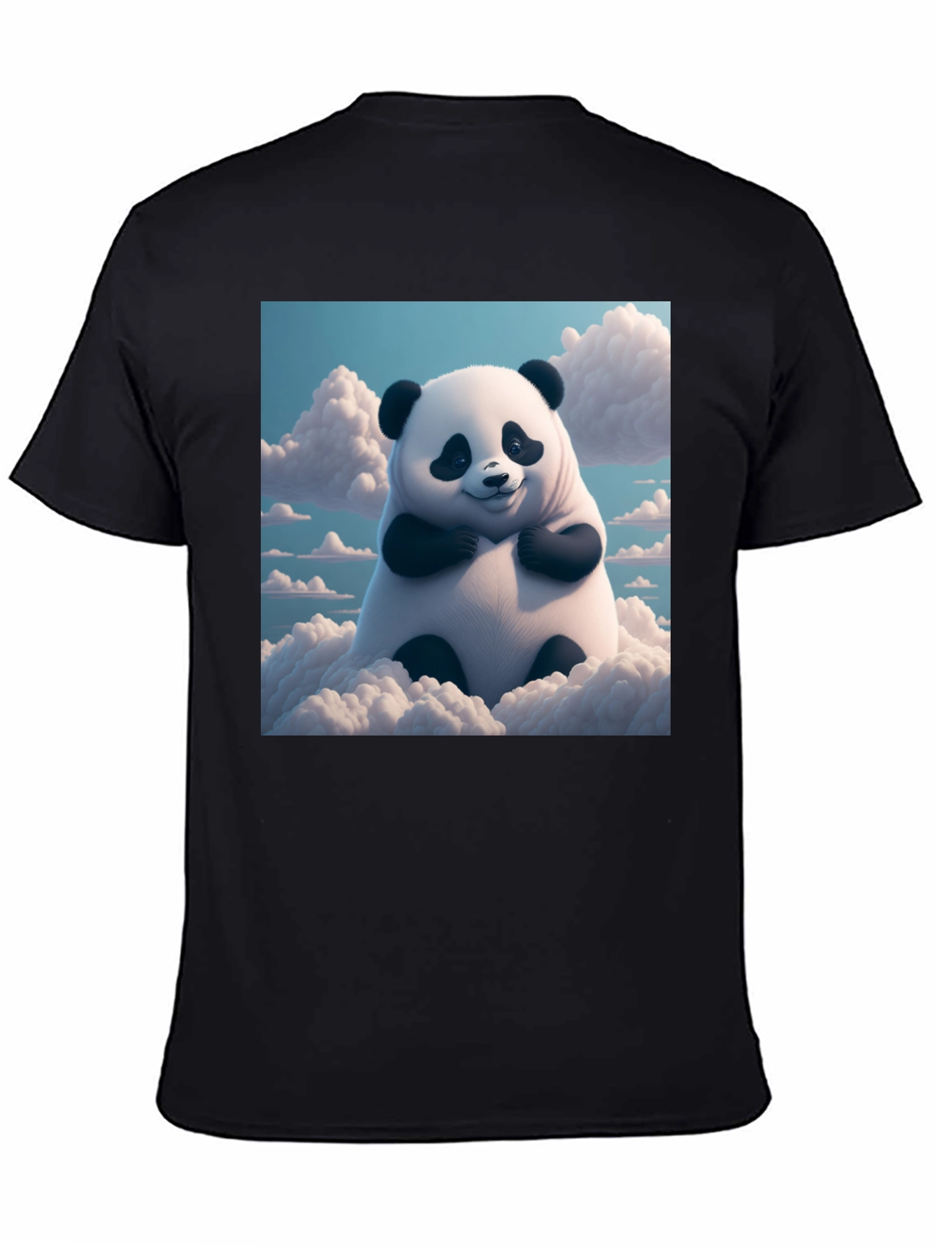 Black Cute Panda in Clouds Graphic Tee - Black Cotton T-Shirt view 4