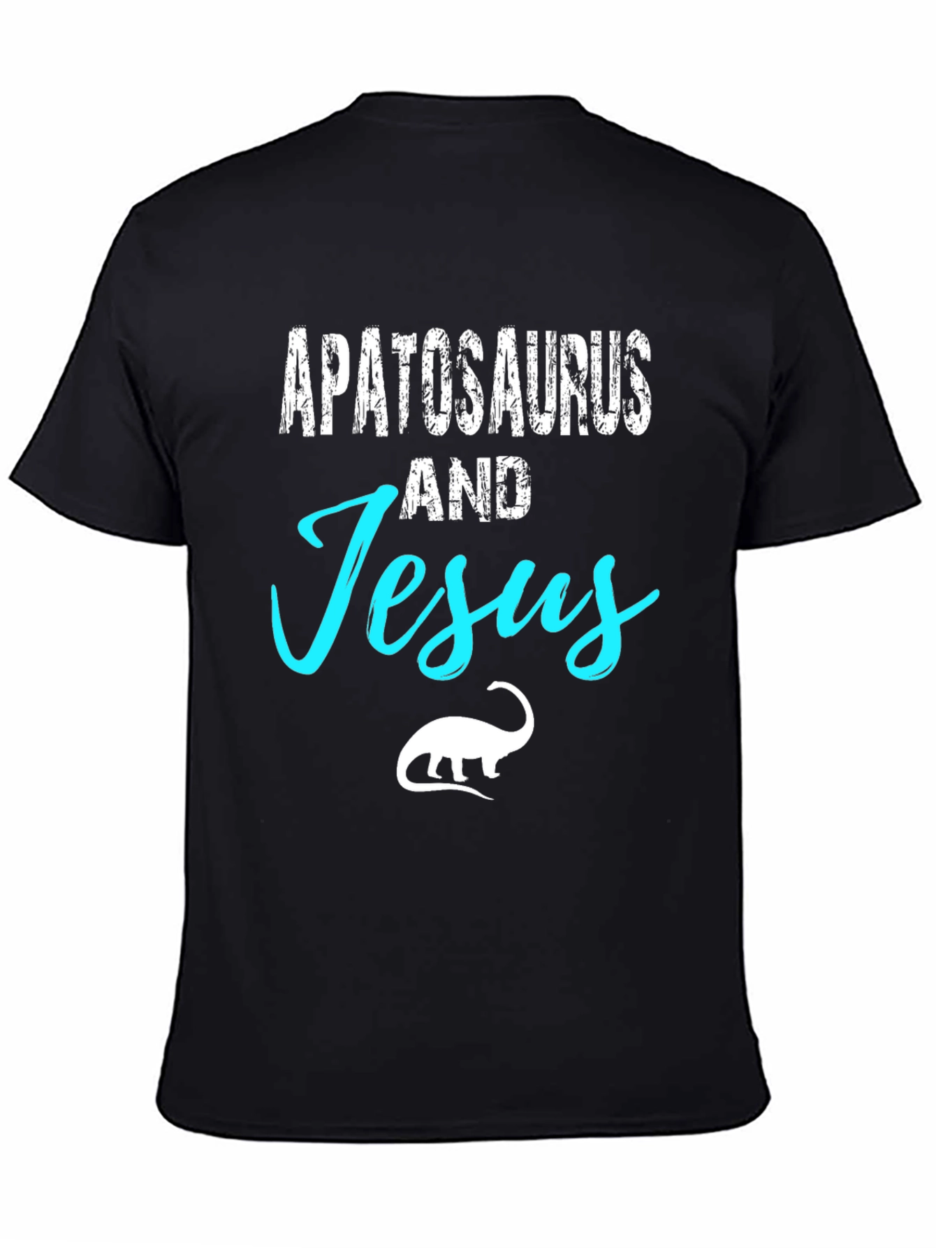 Black Apatosaurus and Jesus Black Graphic T-Shirt view 4