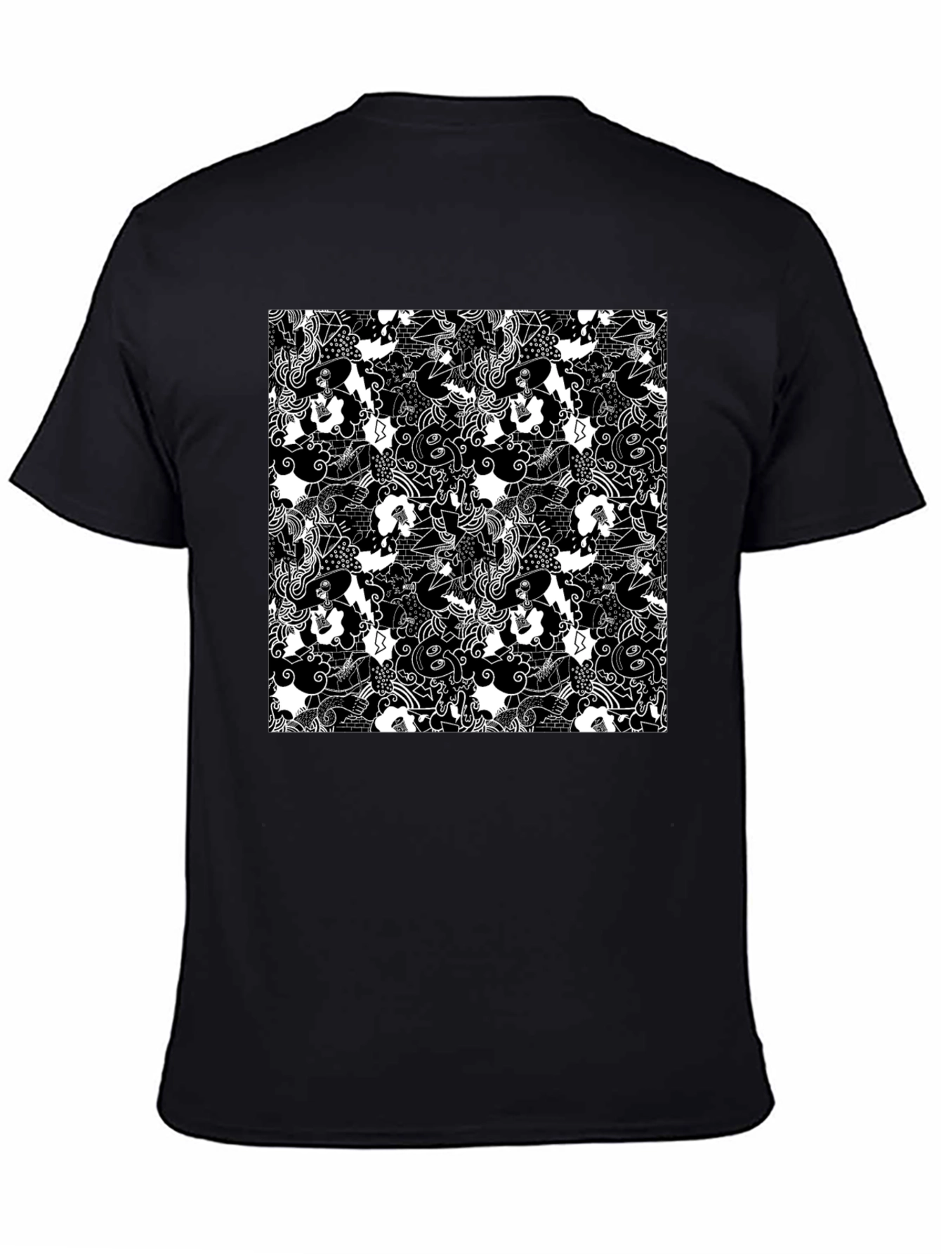 Black Abstract Pattern Black T-Shirt view 4