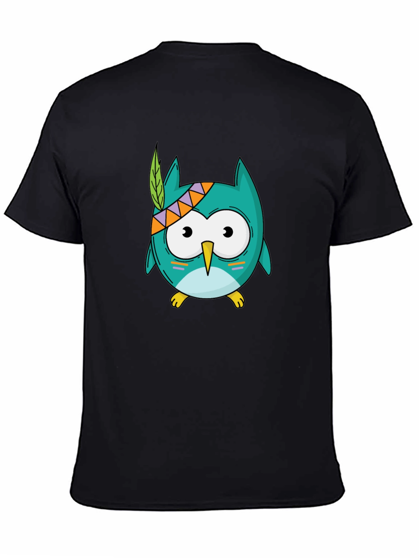 Black Cute Cartoon Owl T-Shirt - Black view 4