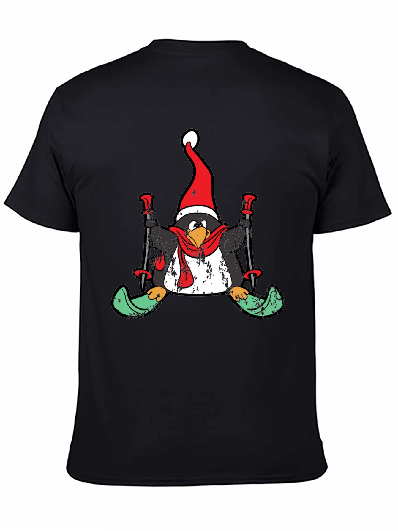 Black Penguin Skier Holiday T-Shirt view 4