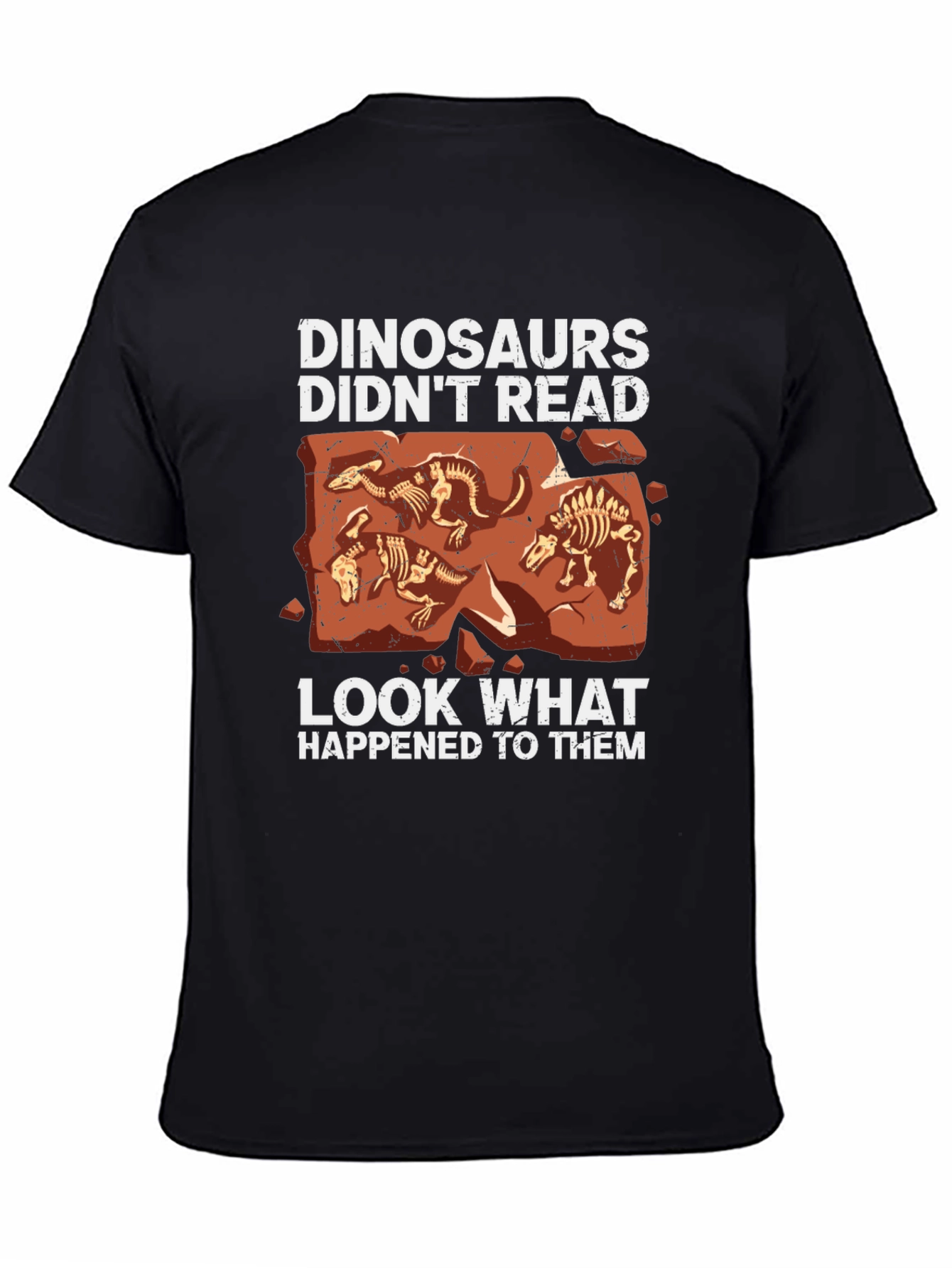 Black Dinosaurs Didn't Read T-Shirt Funny Dino Skeleton Tee view 4