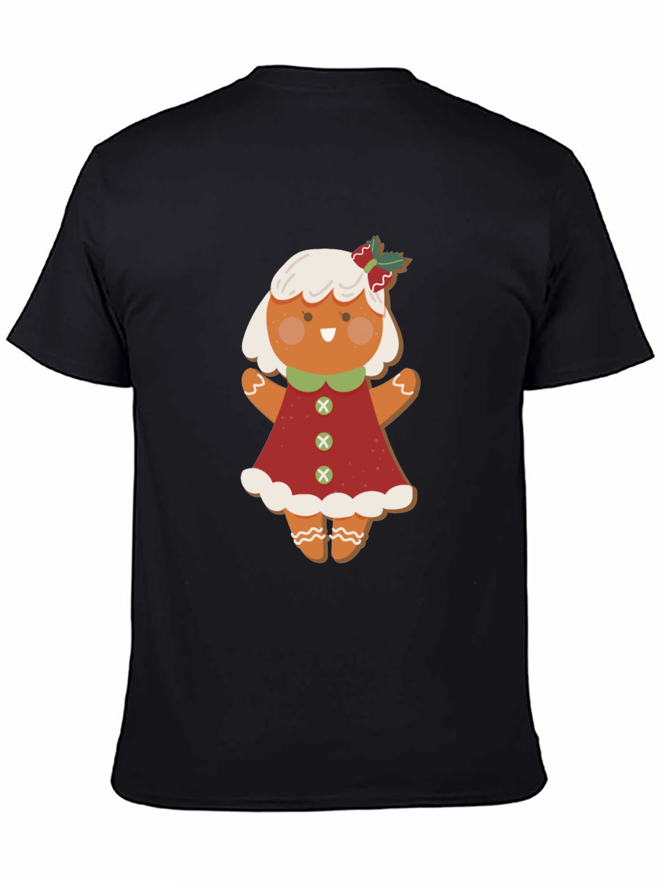 Black Gingerbread Girl T-Shirt: Festive Holiday Style view 4