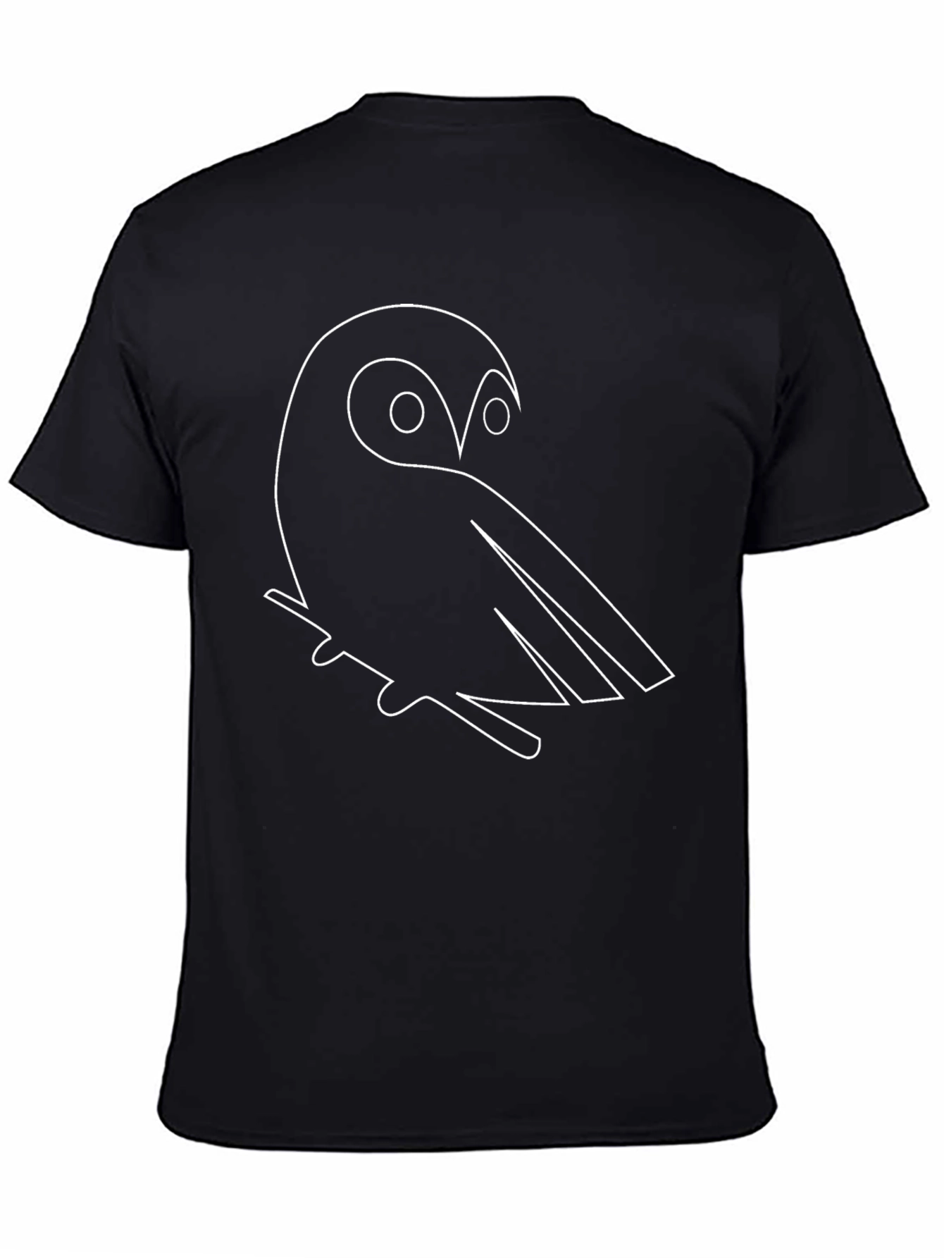 Black Minimalist Owl Line Art Black T-Shirt view 4