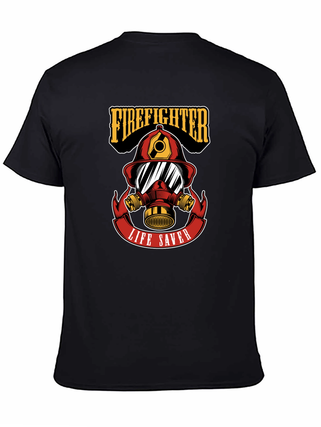 Black Firefighter Life Saver Graphic T-Shirt - Black view 4